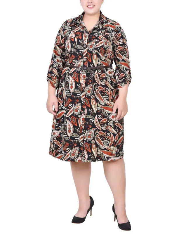 Grey 3/4 Roll Tab Sleeve Shirtdress - Plus Size sold by Dress Barn