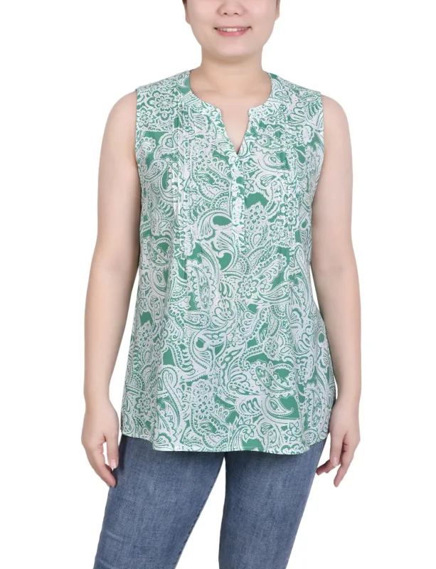 Green Paisley Floral Sleeveless Pintucked Blouse sold by Dress Barn