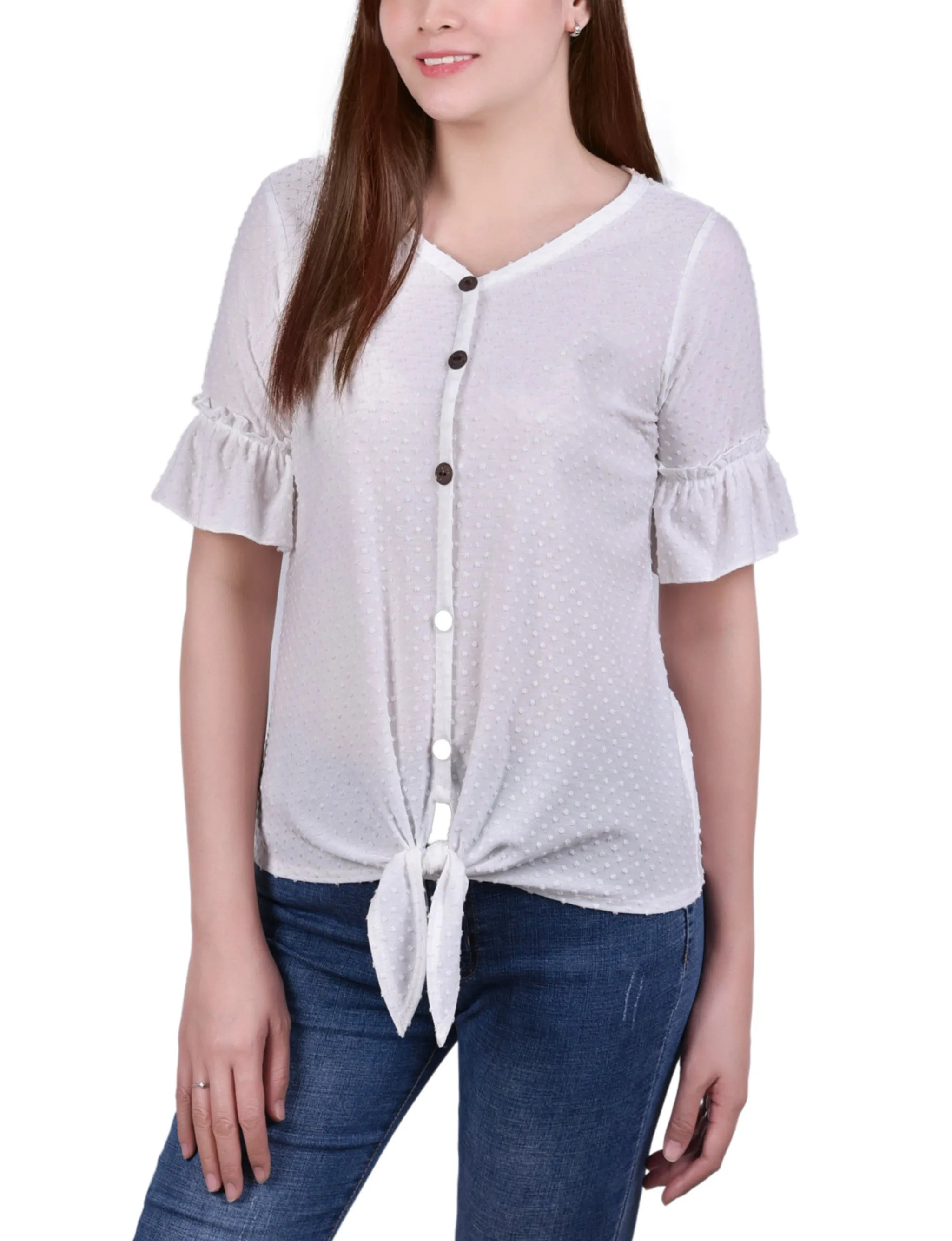 Ivory Bell Sleeve Top - Petite sold by Dress Barn