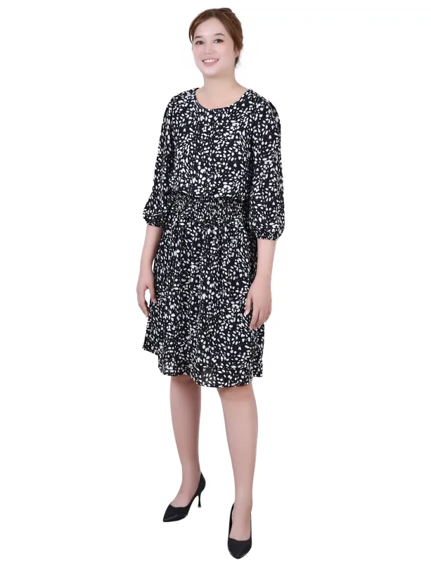 Ivory Floral 3/4 Sleeve Dobby Smocked Waist Dress sold by Dress Barn