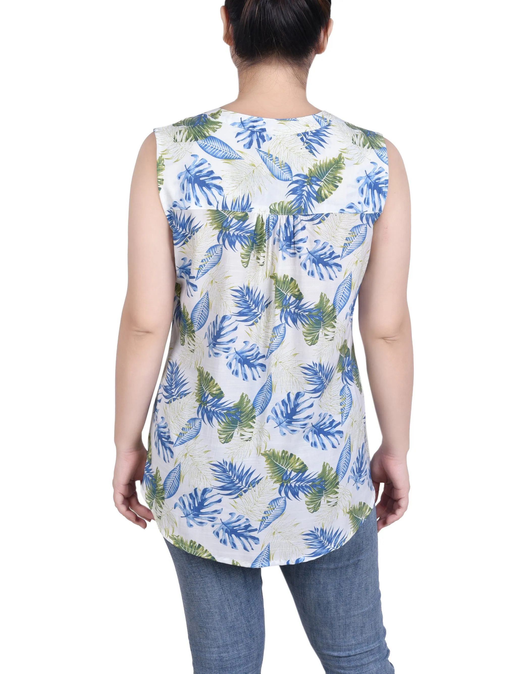 Ivory Tropical Leaves Sleeveless Pintucked Blouse sold by Dress Barn product image thumbnail 4