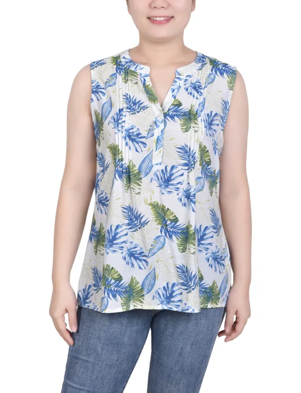 Ivory Tropical Leaves Sleeveless Pintucked Blouse sold by Dress Barn