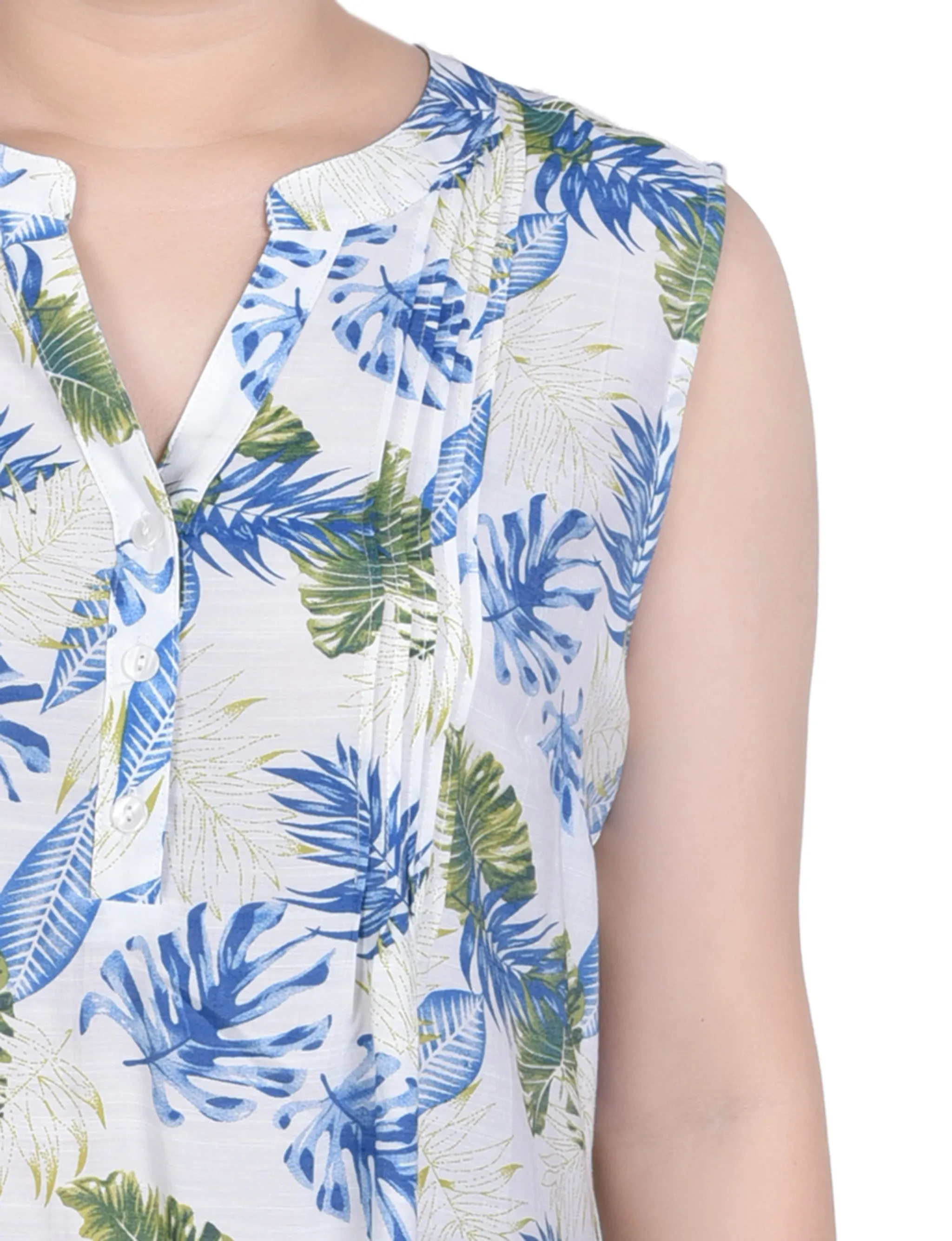 Ivory Tropical Leaves Sleeveless Pintucked Blouse sold by Dress Barn product image thumbnail 3