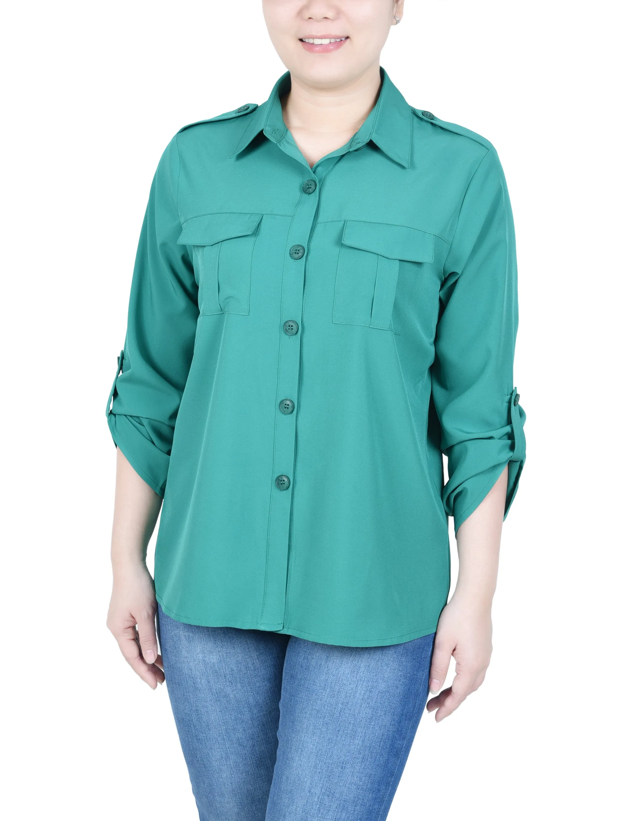 Jelly Bean 3/4 Sleeve Roll Tab Blouse sold by Dress Barn