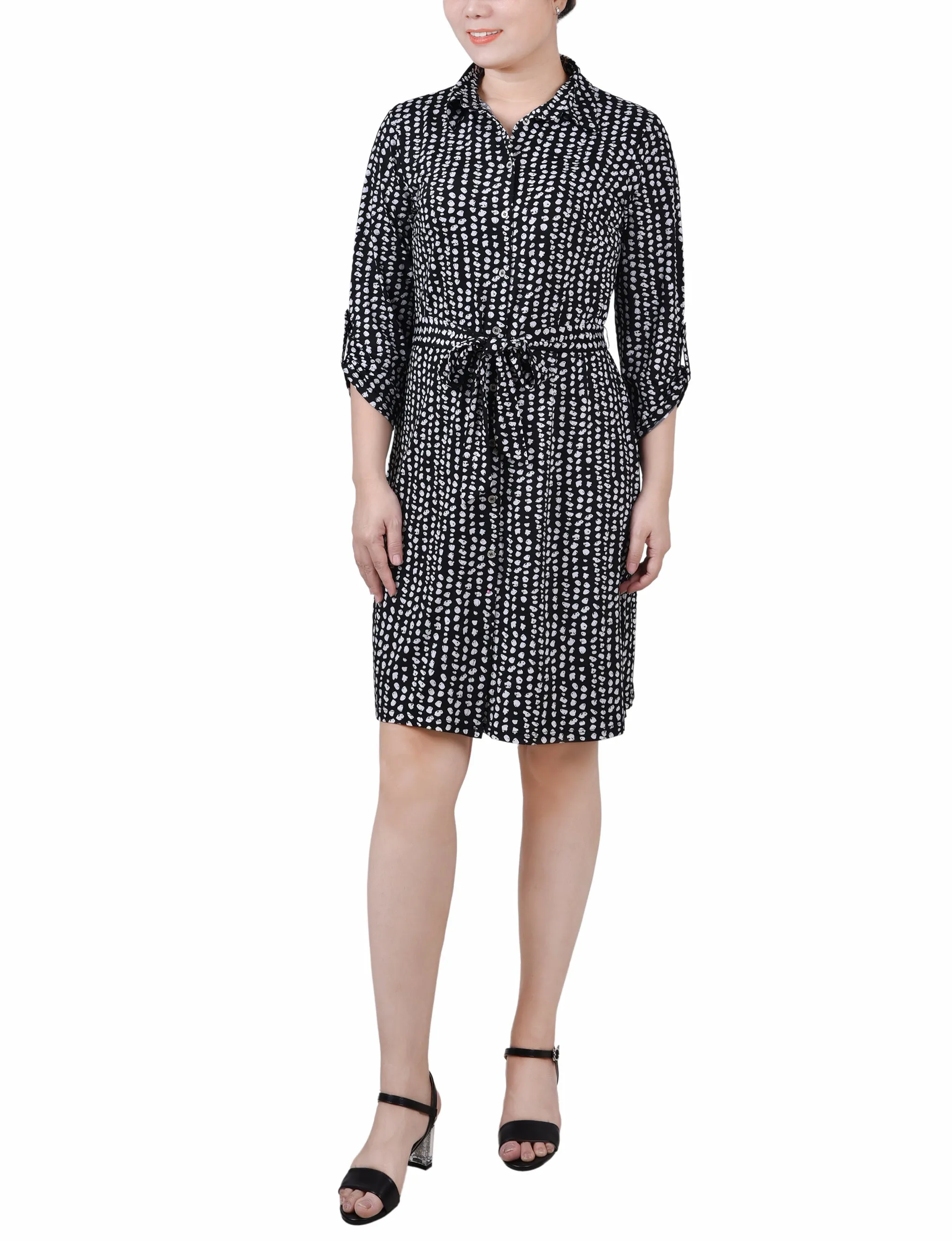 Jet Snowpop 3/4 Roll Tab Sleeve Collared Dress - Petite sold by Dress Barn