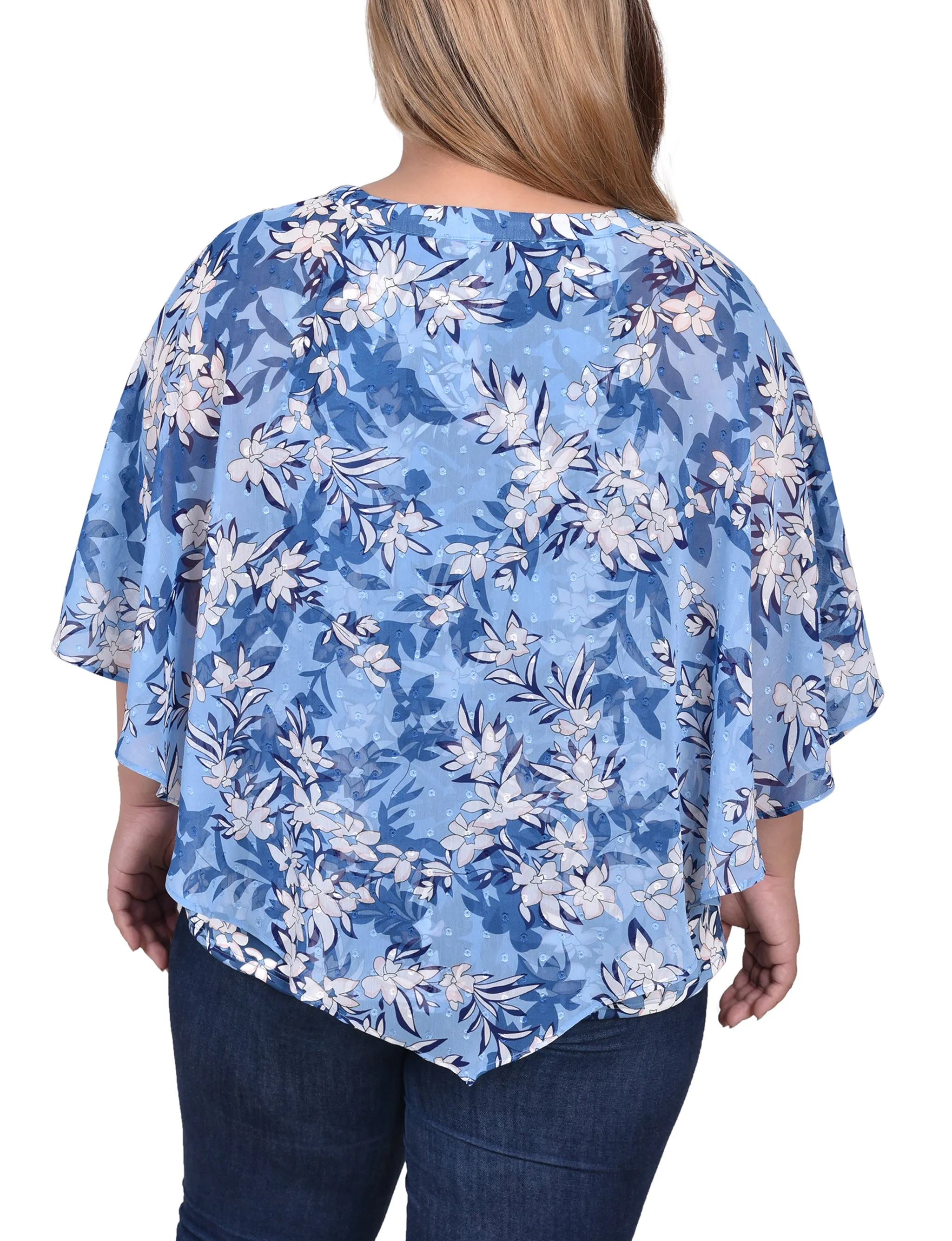 Light Blue White Floral Chiffon Poncho - Plus Size sold by Dress Barn product image thumbnail 3