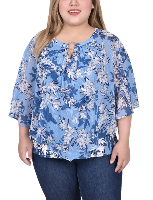Light Blue White Floral Chiffon Poncho - Plus Size sold by Dress Barn