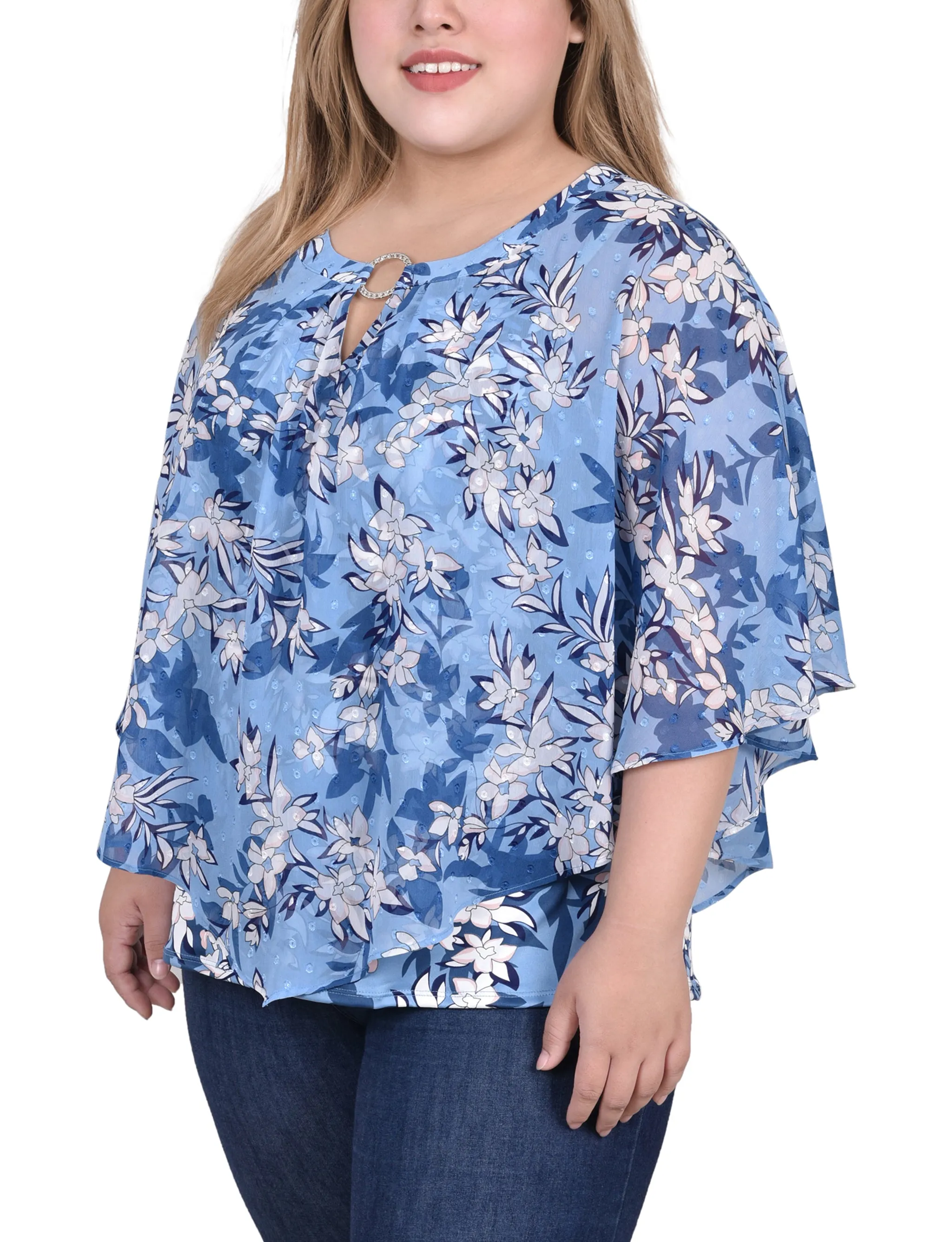 Light Blue White Floral Chiffon Poncho - Plus Size sold by Dress Barn product image thumbnail 2