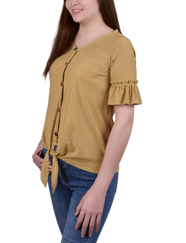Mustard Bell Sleeve Top - Petite sold by Dress Barn