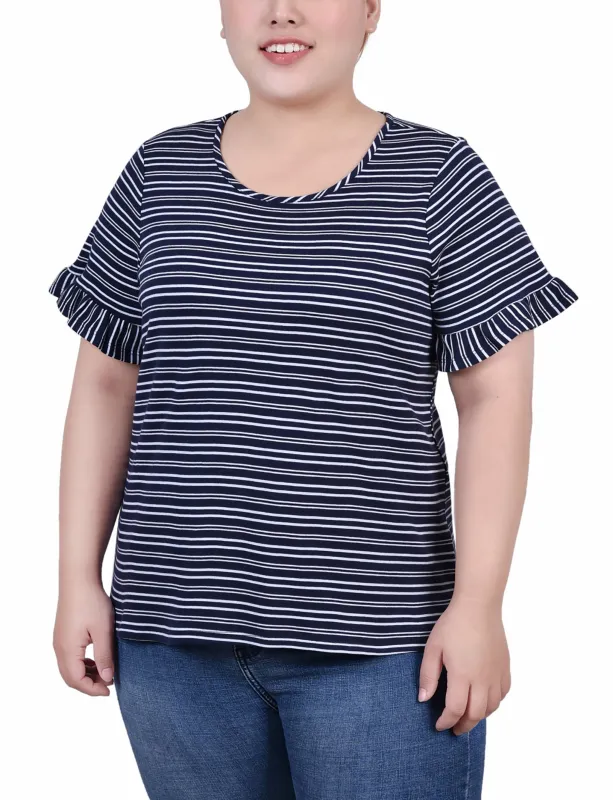 Navy Double Stripe Striped Top - Plus Size sold by Dress Barn