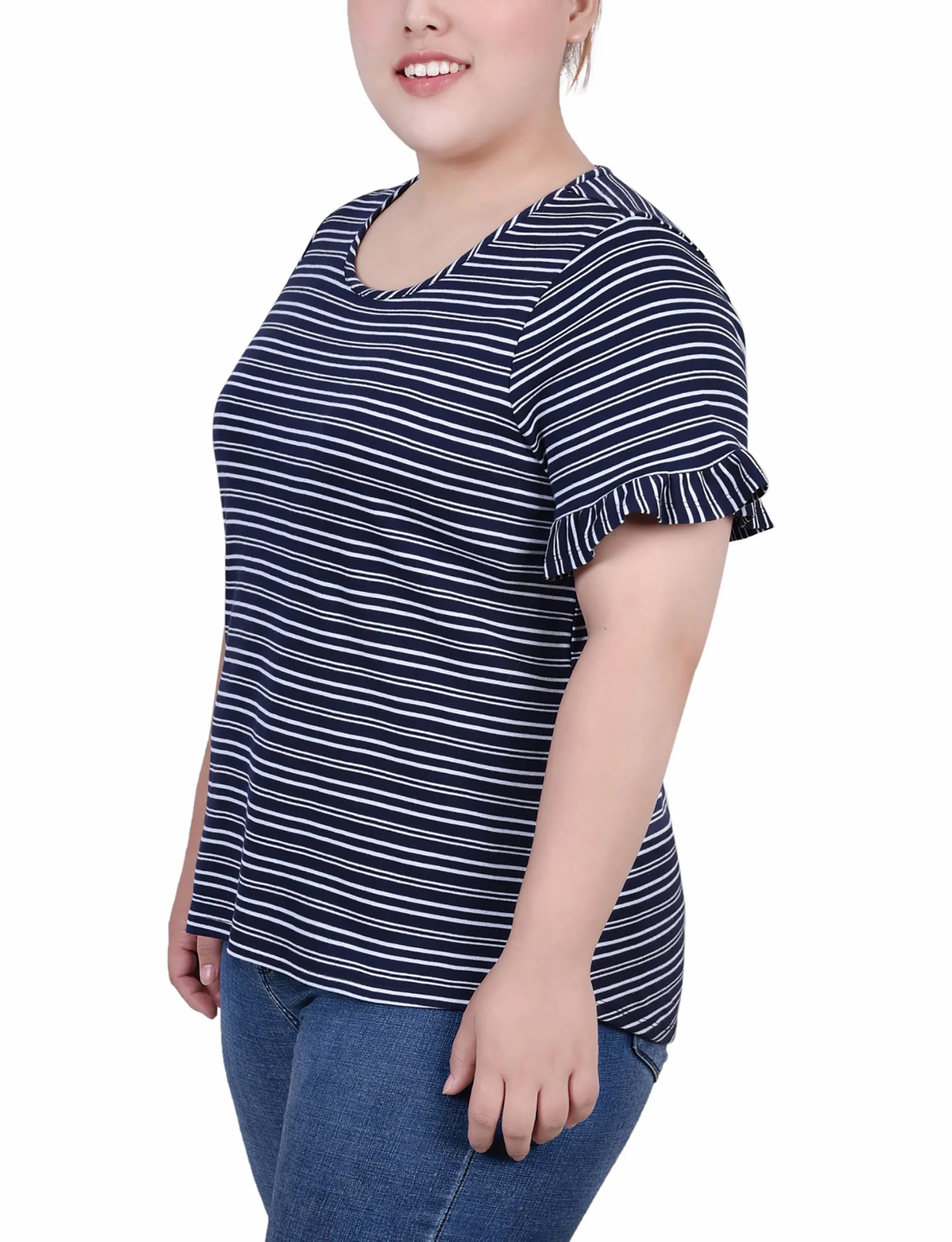 Navy Double Stripe Striped Top - Plus Size sold by Dress Barn product image thumbnail 2
