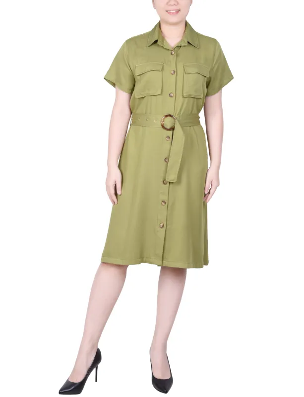 Olive Green Short Sleeve Safari Style Dress sold by Dress Barn