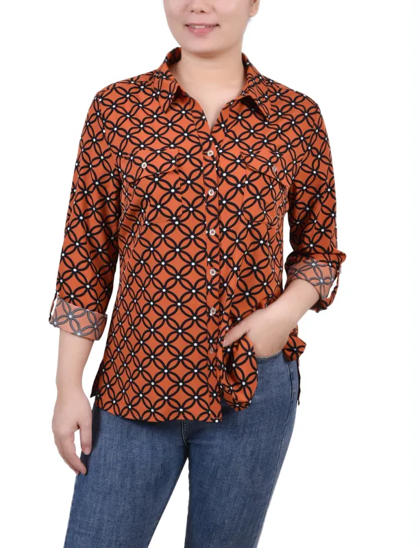 Orange 3/4 Roll Tab Blouse With Pockets - Petite sold by Dress Barn