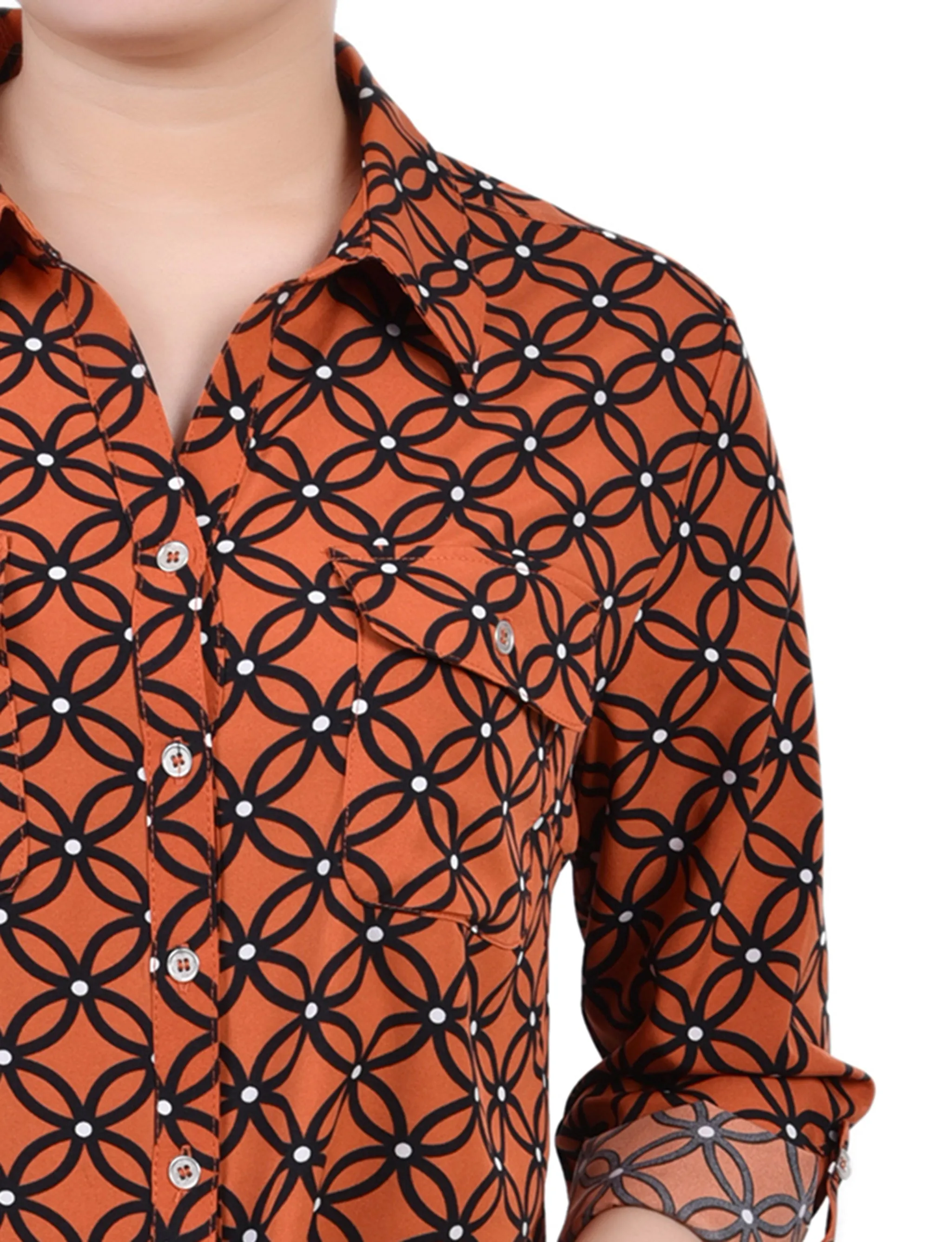 Orange 3/4 Roll Tab Blouse With Pockets - Petite sold by Dress Barn product image thumbnail 3