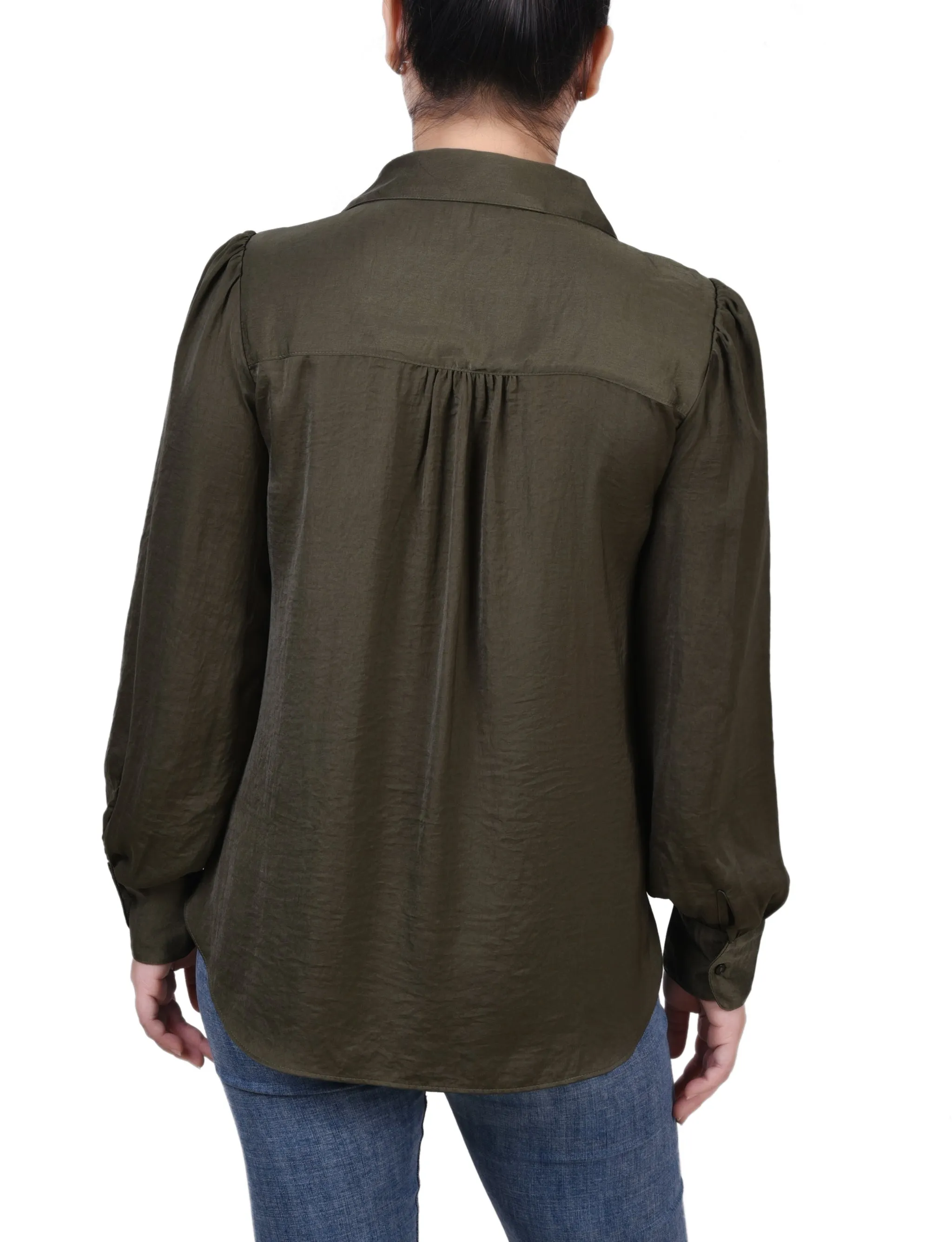 Olive Long Puff Sleeve Satin Blouse sold by Dress Barn product image thumbnail 4