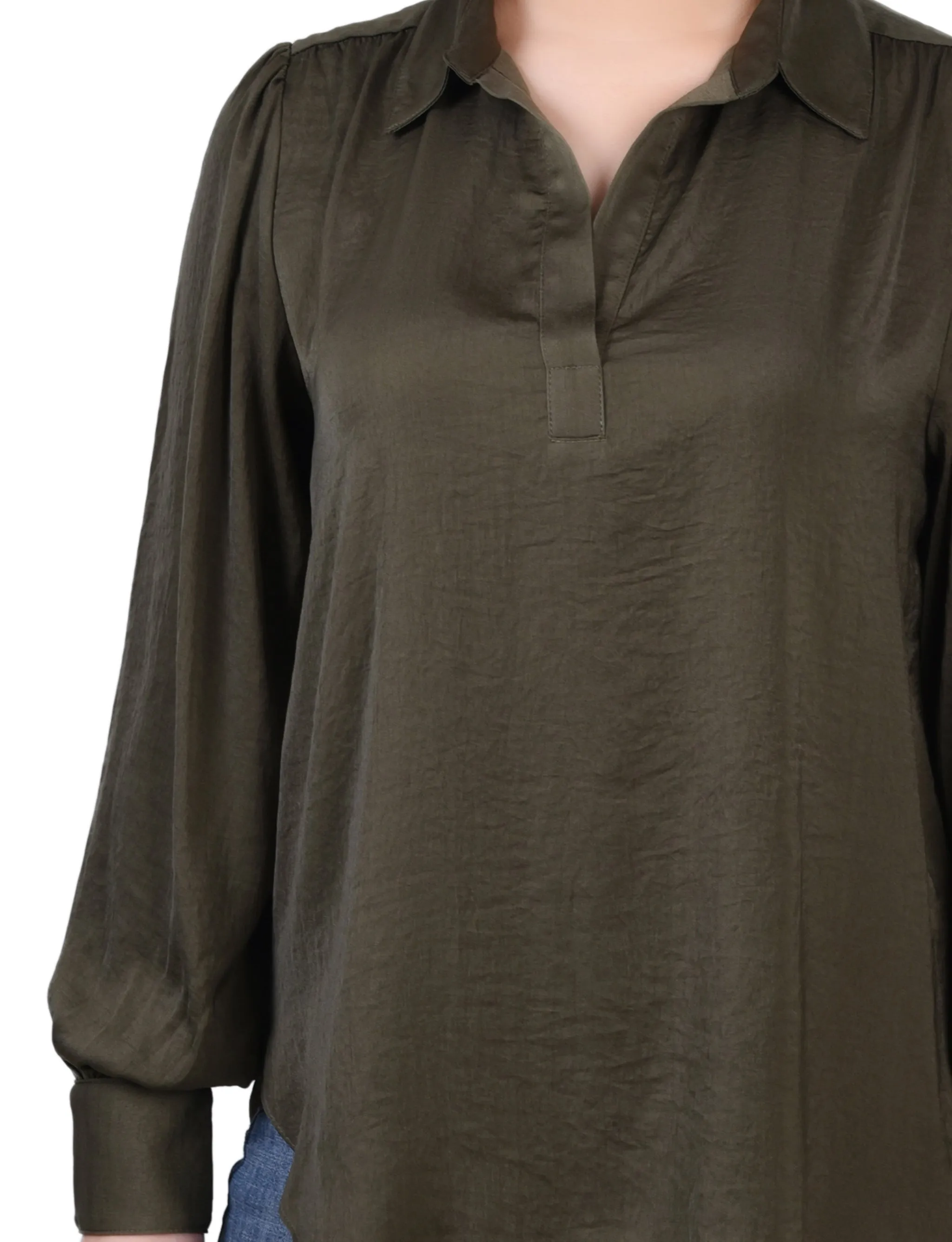 Olive Long Puff Sleeve Satin Blouse sold by Dress Barn product image thumbnail 3