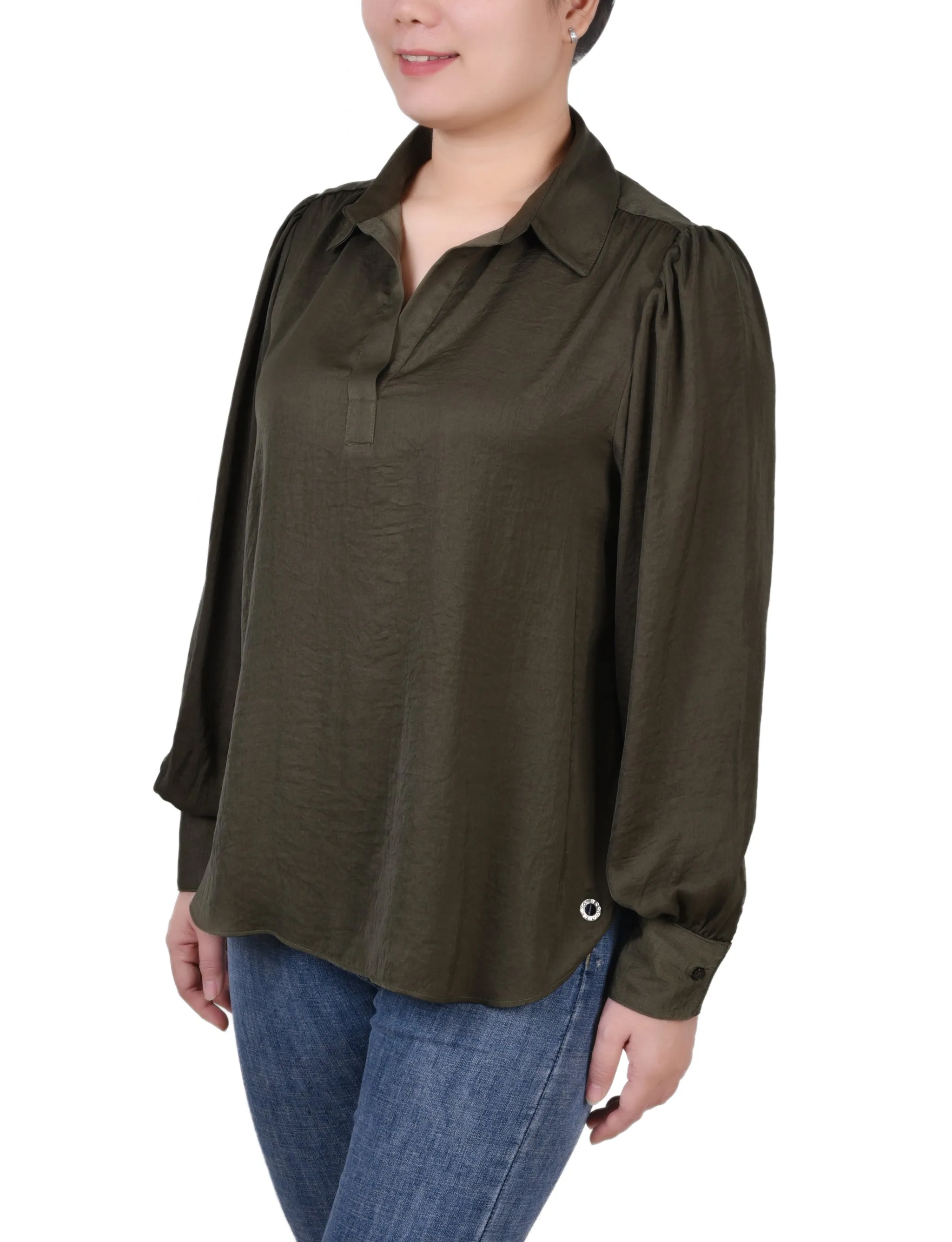 Olive Long Puff Sleeve Satin Blouse sold by Dress Barn product image thumbnail 2