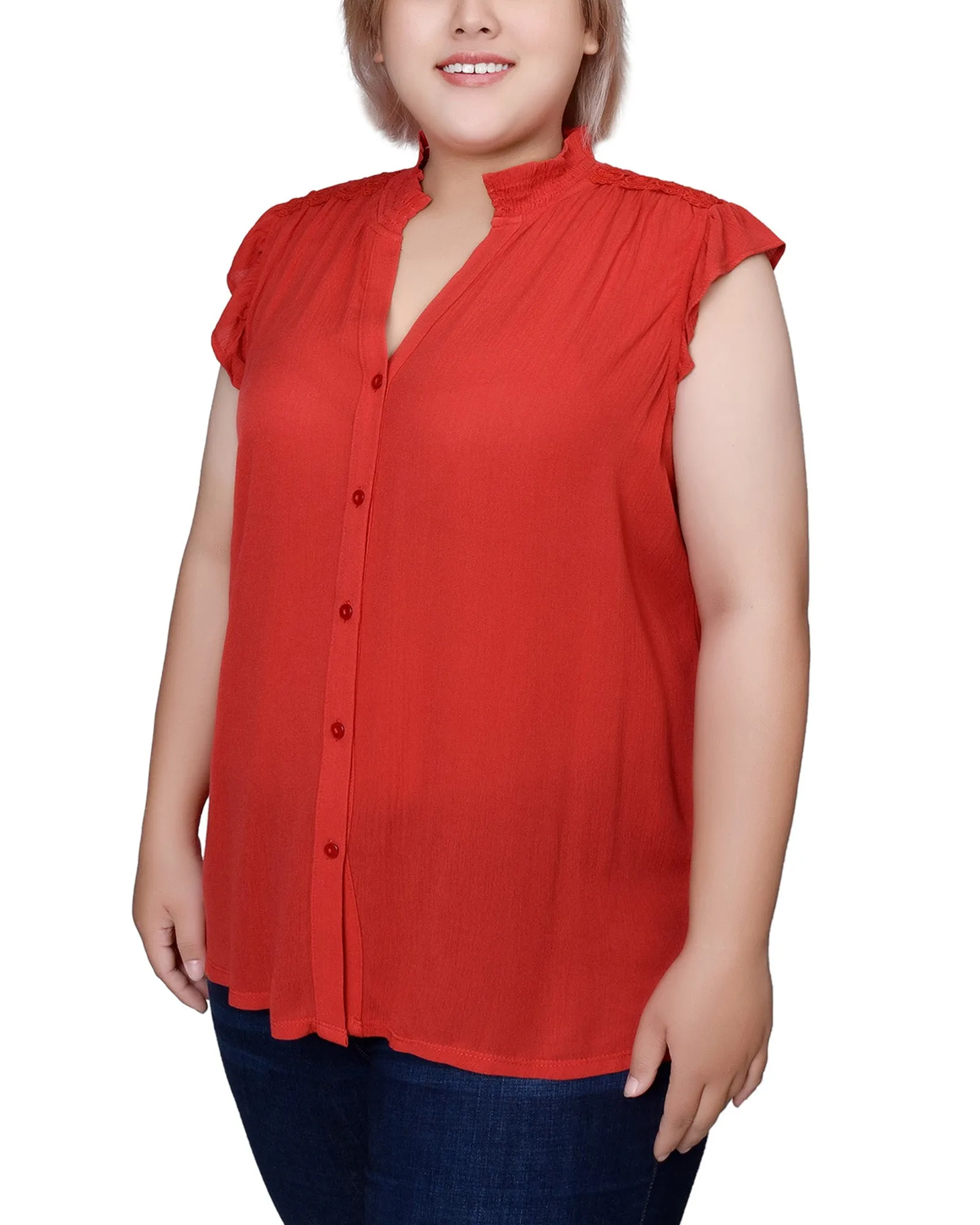 Orange Short Flutter Sleeve Crepon Blouse - Plus Size sold by Dress Barn product image thumbnail 2