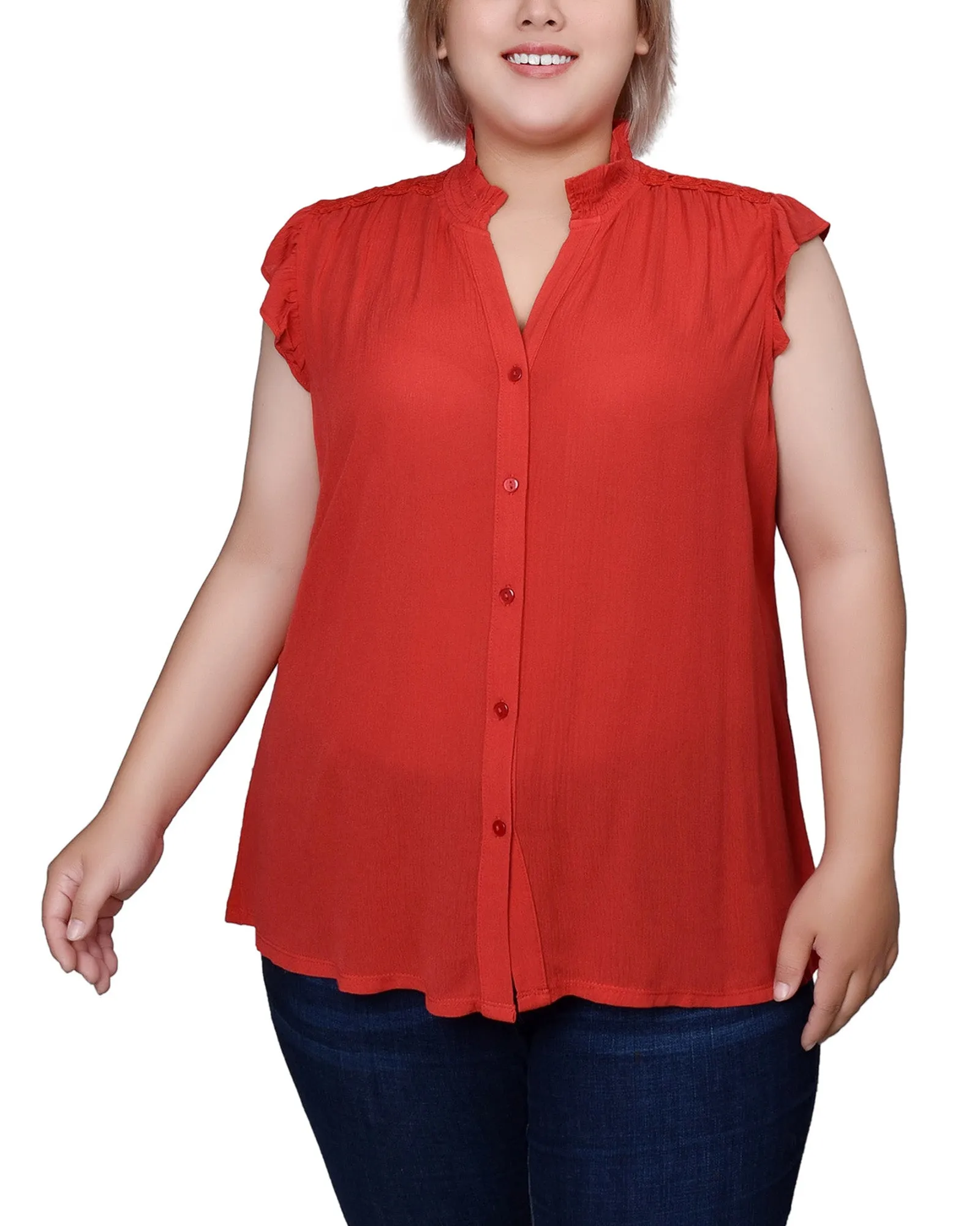 Orange Short Flutter Sleeve Crepon Blouse - Plus Size sold by Dress Barn