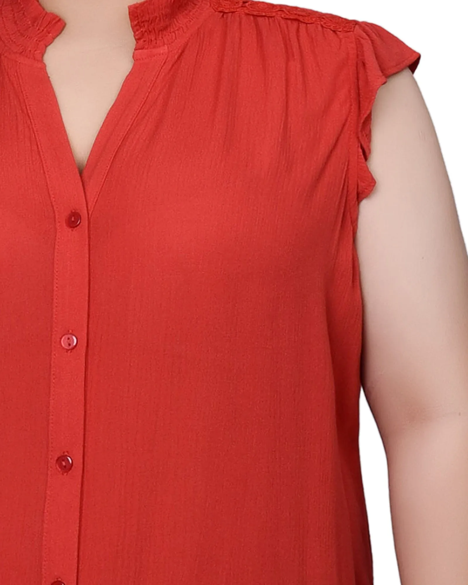Orange Short Flutter Sleeve Crepon Blouse - Plus Size sold by Dress Barn product image thumbnail 3