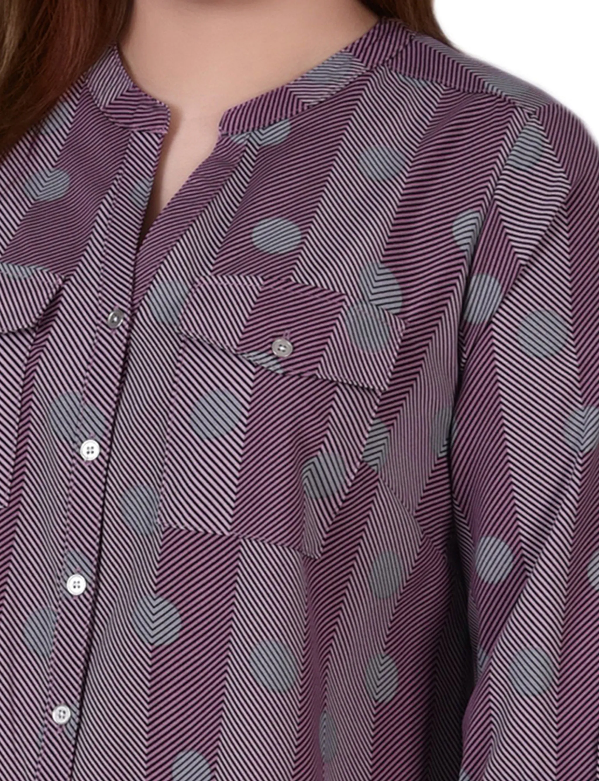 Pink 3/4 Roll Tab Sleeve Mandarin Collar Blouse - Plus Size sold by Dress Barn product image thumbnail 3