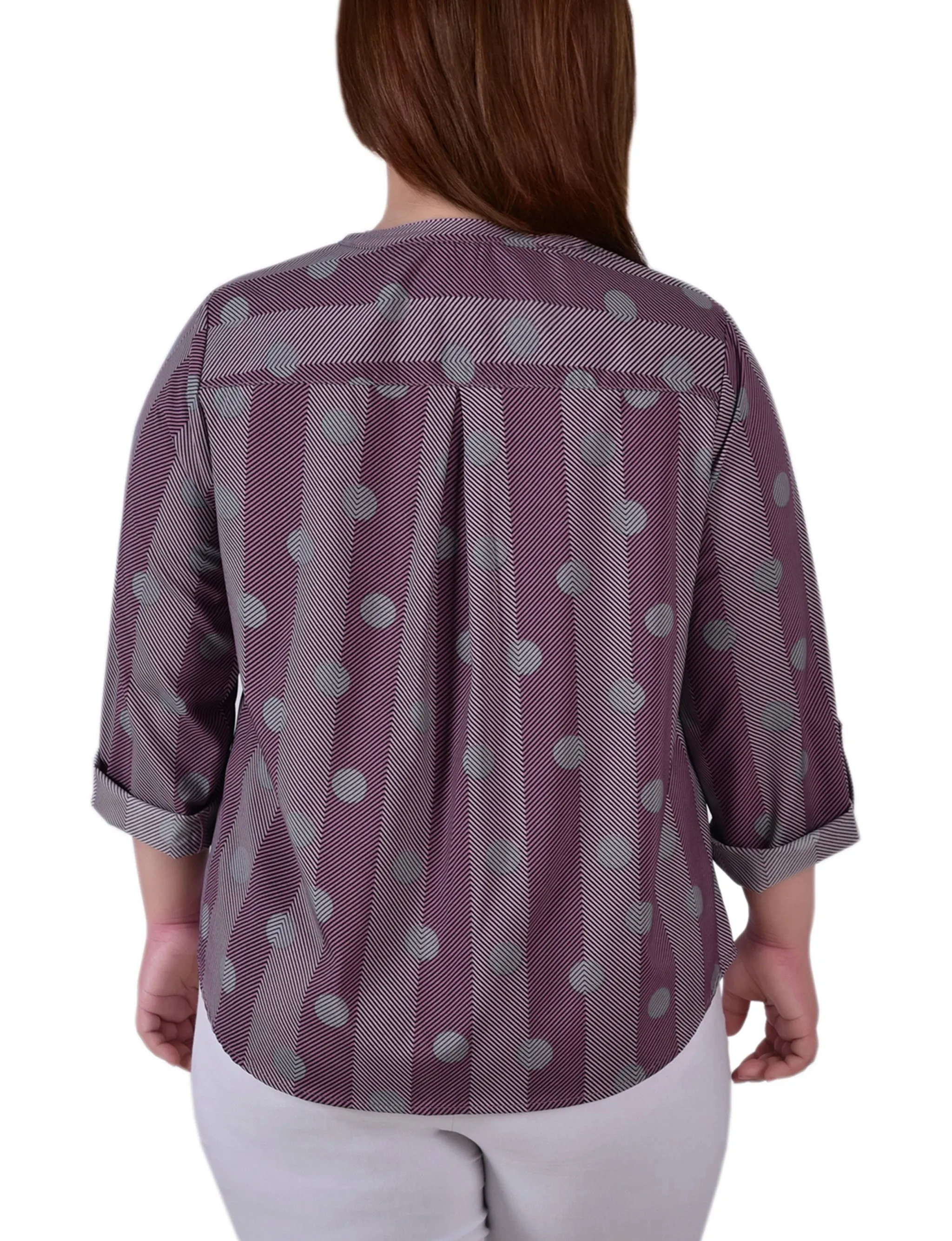 Pink 3/4 Roll Tab Sleeve Mandarin Collar Blouse - Plus Size sold by Dress Barn product image thumbnail 4