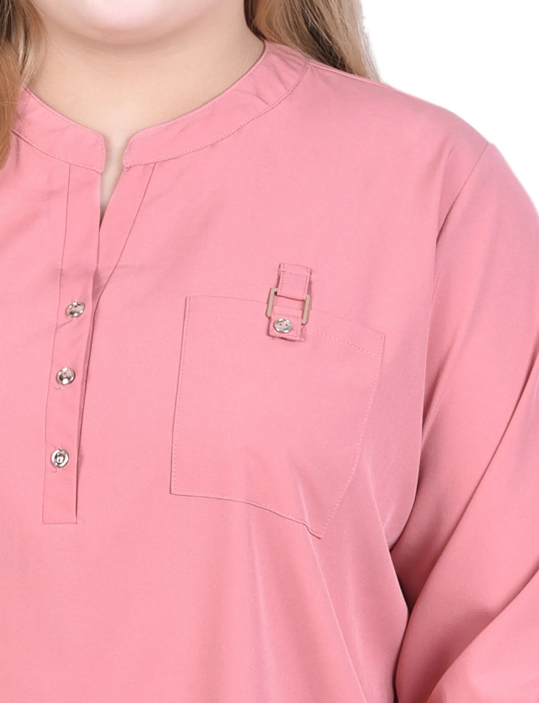 Pink 3/4 Tabbed Sleeve Y Neck Blouse - Plus Size sold by Dress Barn product image thumbnail 3