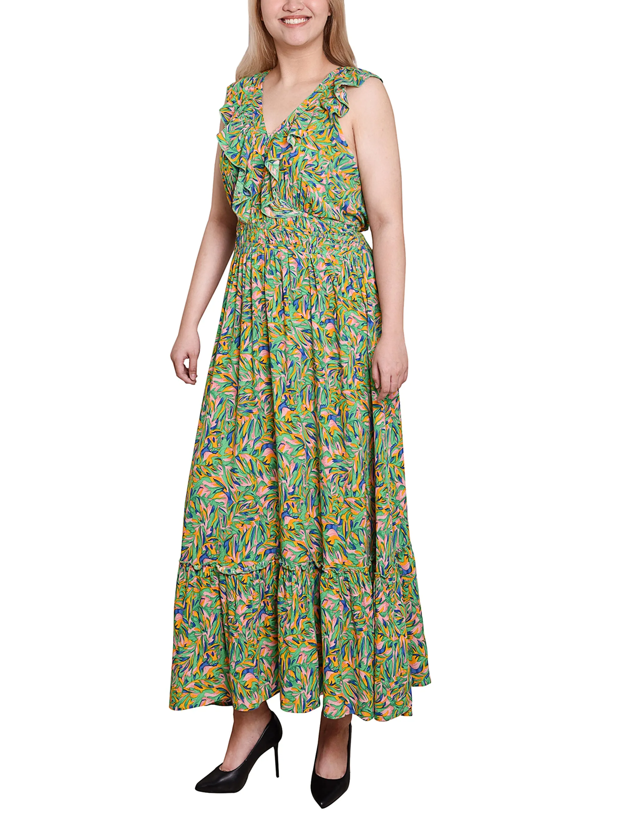 Pink Green Multi Sleeveless Ruffled Rayon Dress sold by Dress Barn product image thumbnail 2