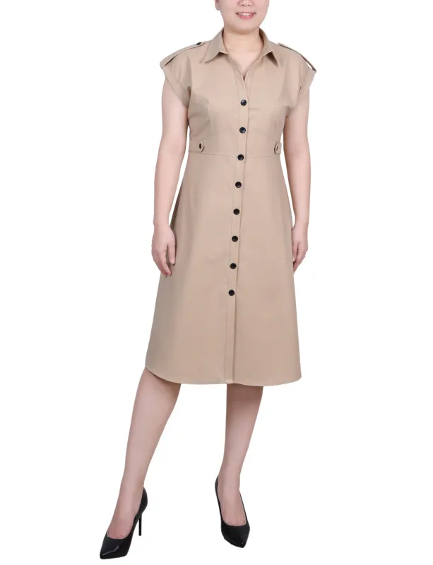 Plaza Taupe Short Sleeve Button Front Linen Dress sold by Dress Barn