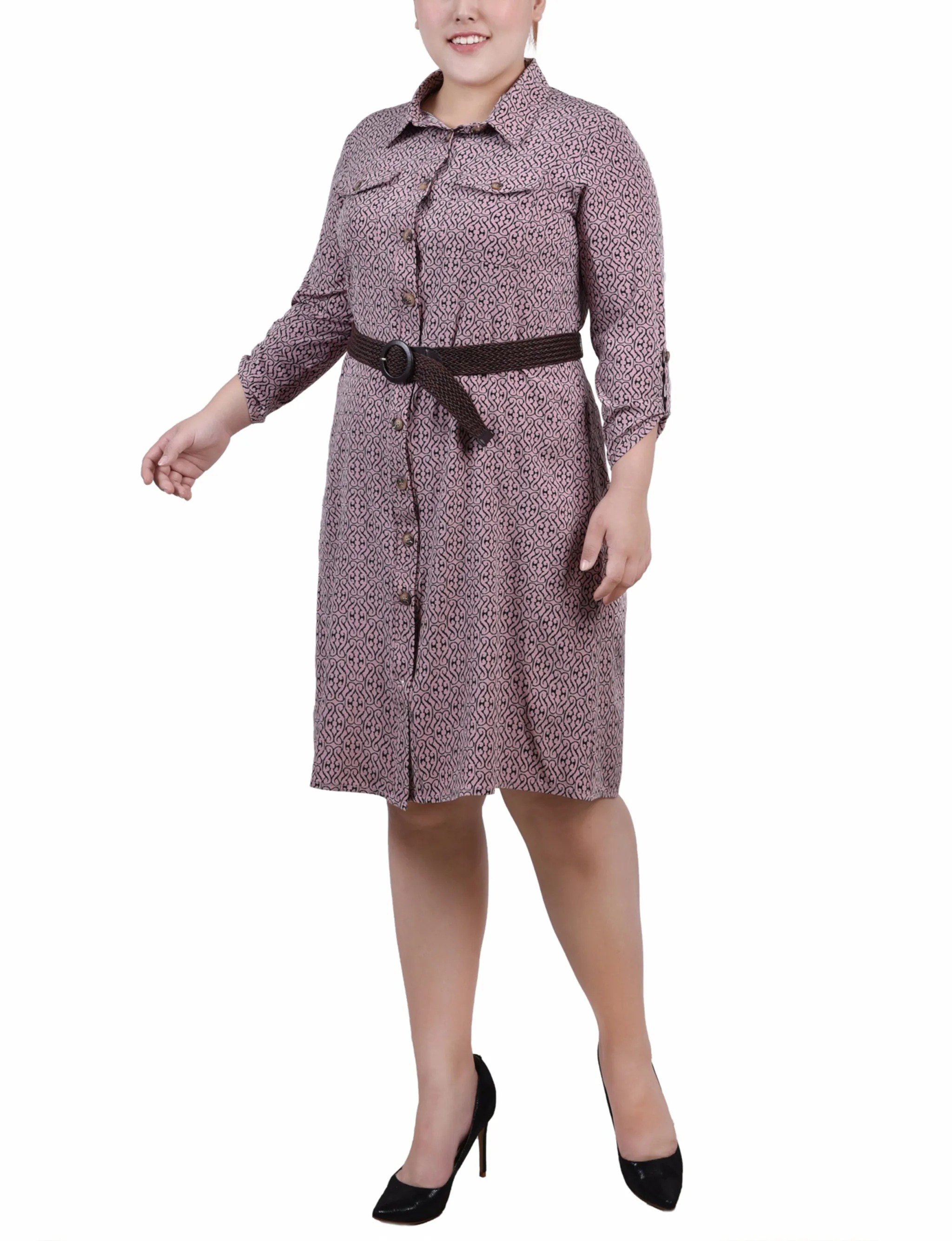 Purple 3/4 Roll Tab Sleeve Shirtdress - Plus Size sold by Dress Barn