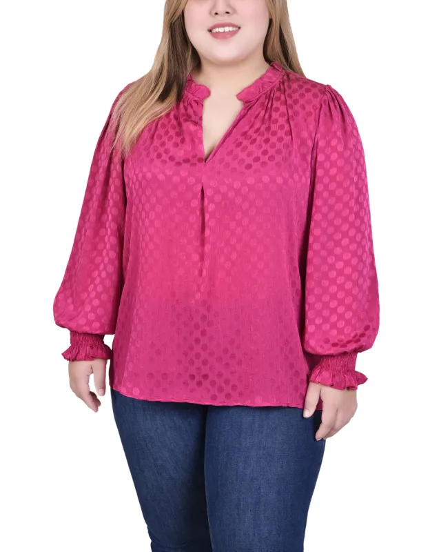 Purple Long Sleeve Smocked Cuff Blouse - Plus Size sold by Dress Barn