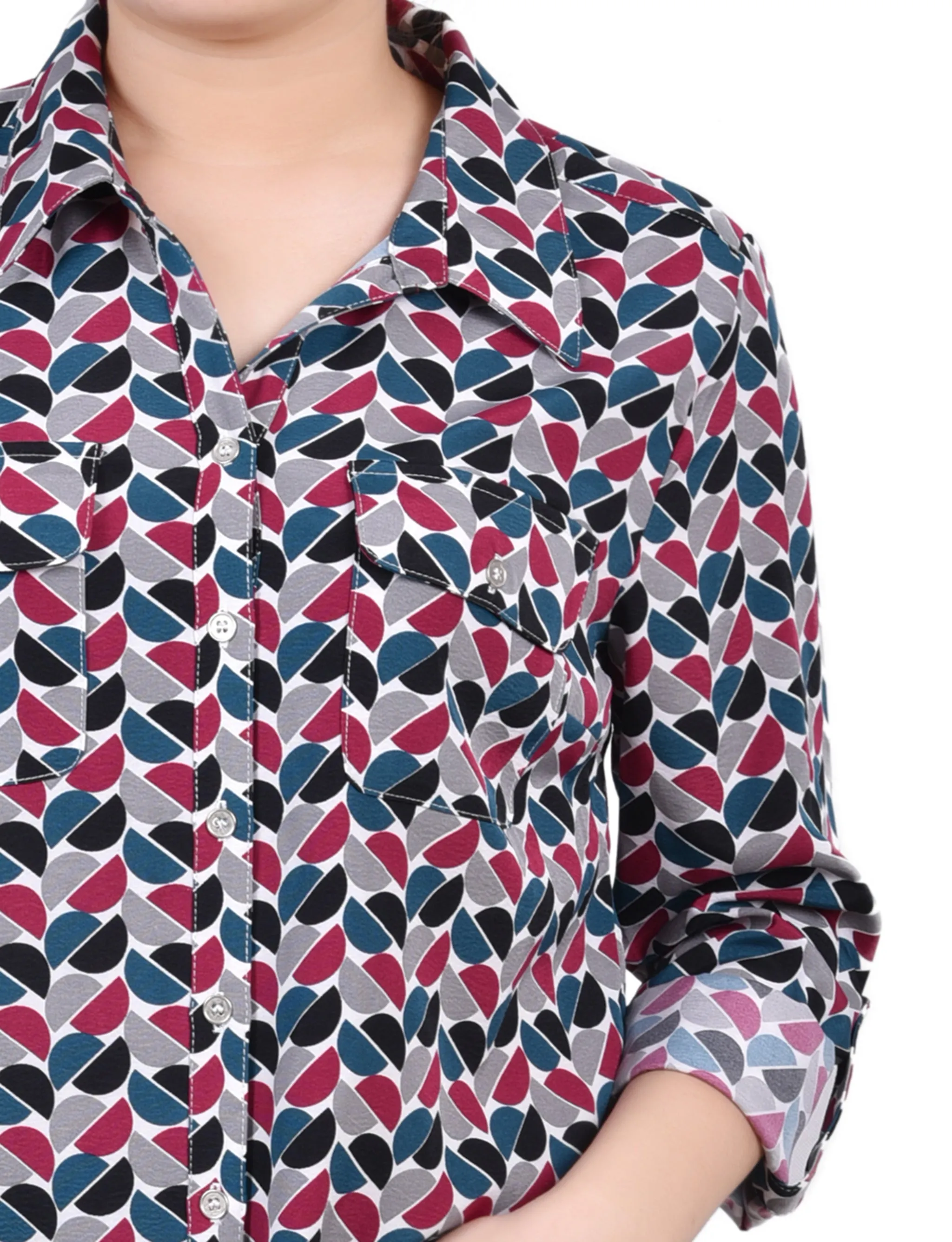 Red 3/4 Roll Tab Blouse With Pockets - Petite sold by Dress Barn product image thumbnail 3
