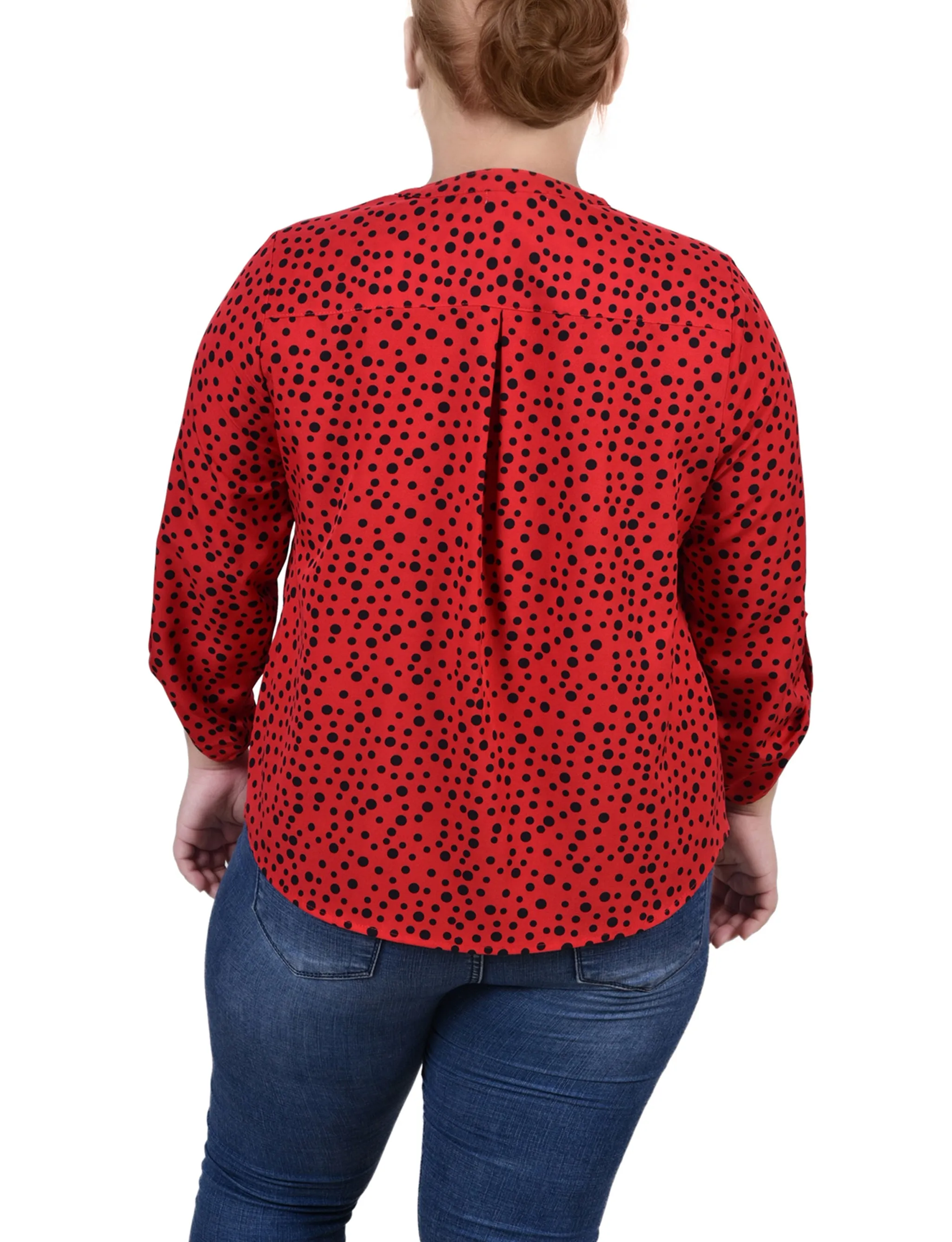 Red 3/4 Roll Tab Sleeve Mandarin Collar Blouse - Plus Size sold by Dress Barn product image thumbnail 4