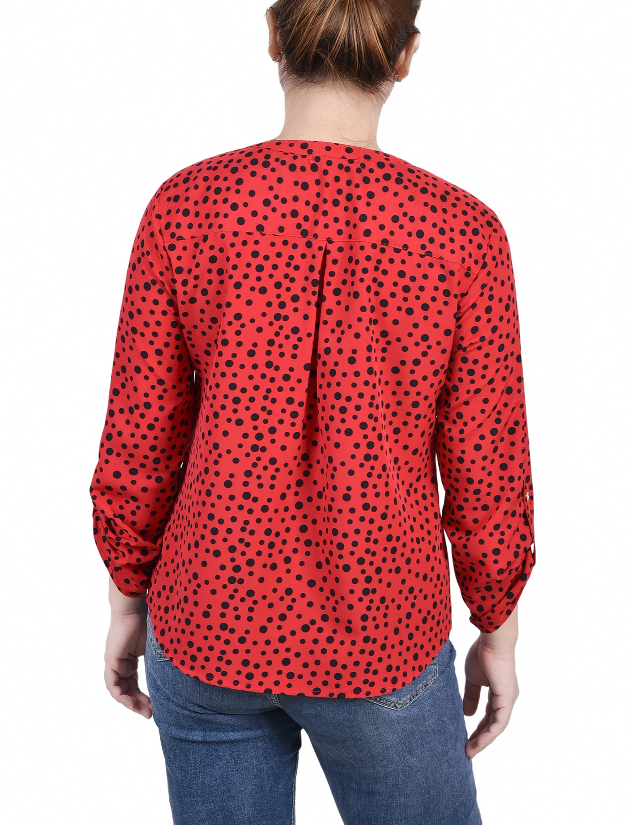 Red 3/4 Roll Tab Sleeve Mandarin Collar Blouse - Petite sold by Dress Barn product image thumbnail 4