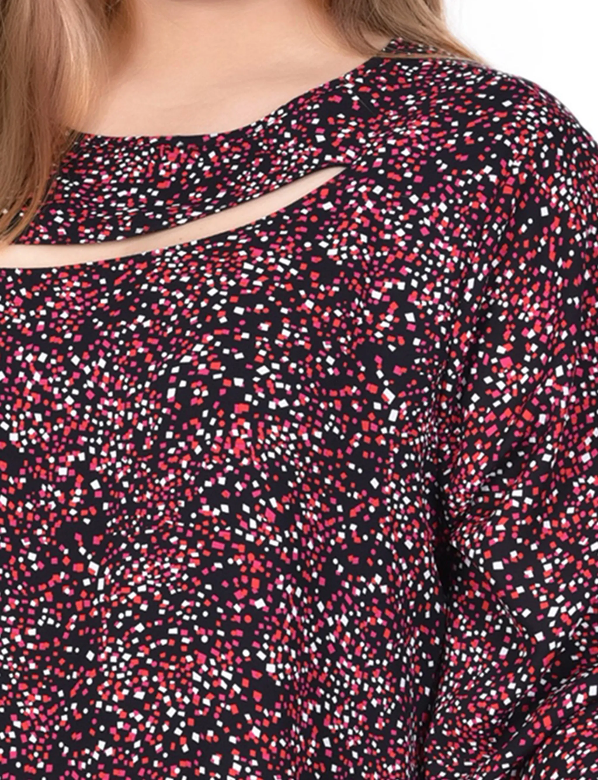 Red Smocked Cuff Blouse With Neckline Cutout - Plus Size sold by Dress Barn product image thumbnail 3