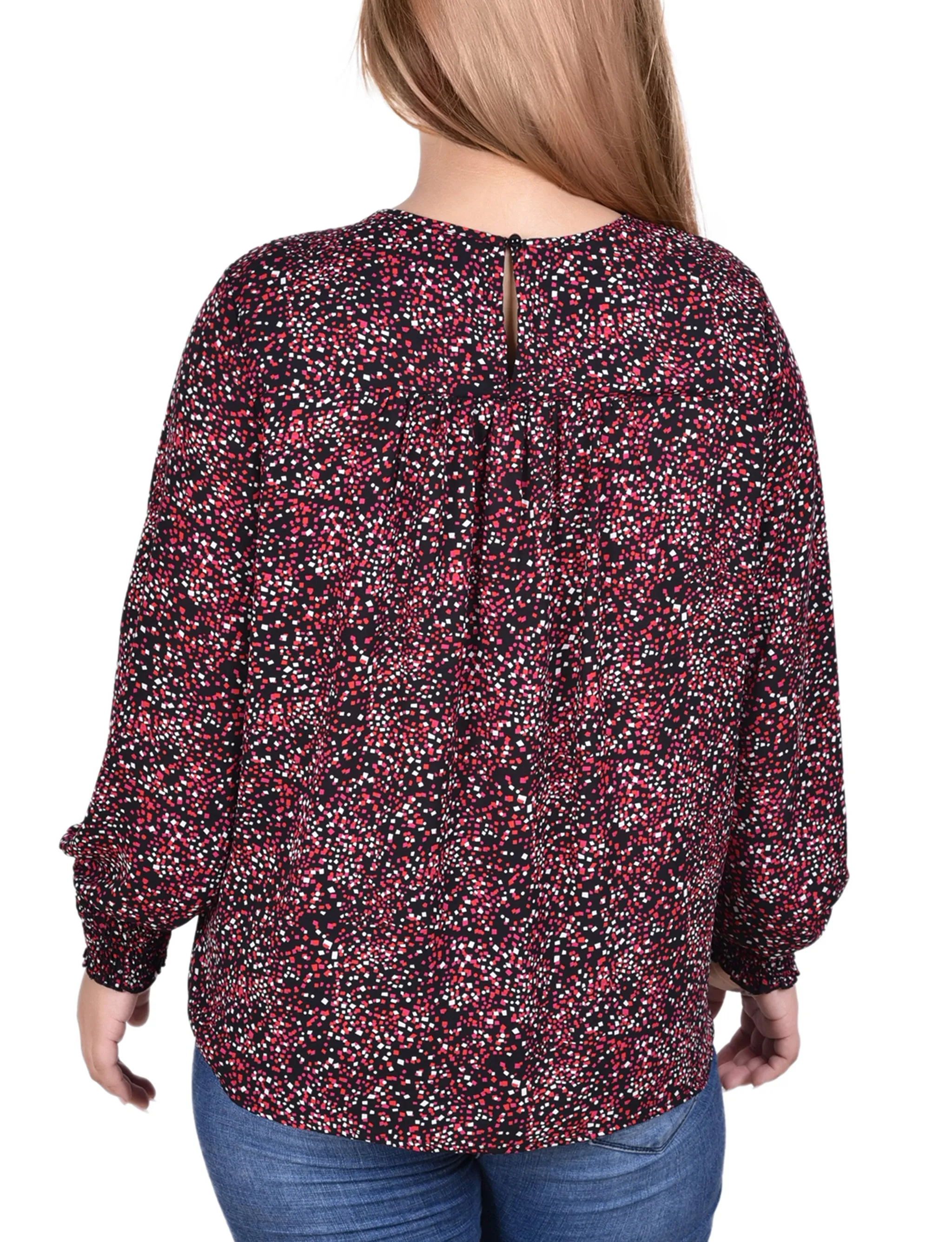 Red Smocked Cuff Blouse With Neckline Cutout - Plus Size sold by Dress Barn product image thumbnail 4