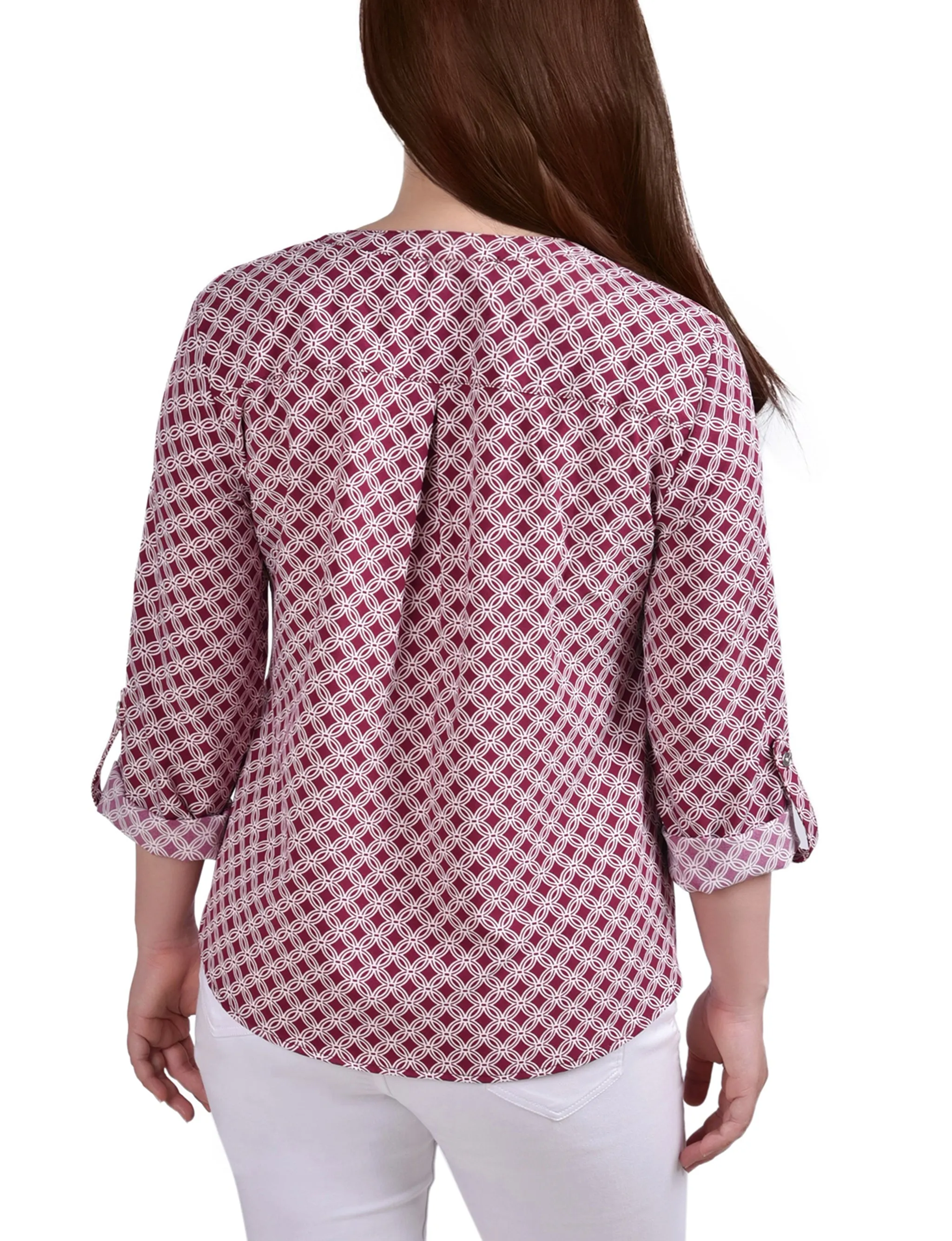 Rodedendrum White New Iconic 3/4 Roll Tab Sleeve Mandarin Collar Blouse - Petite sold by Dress Barn product image thumbnail 4