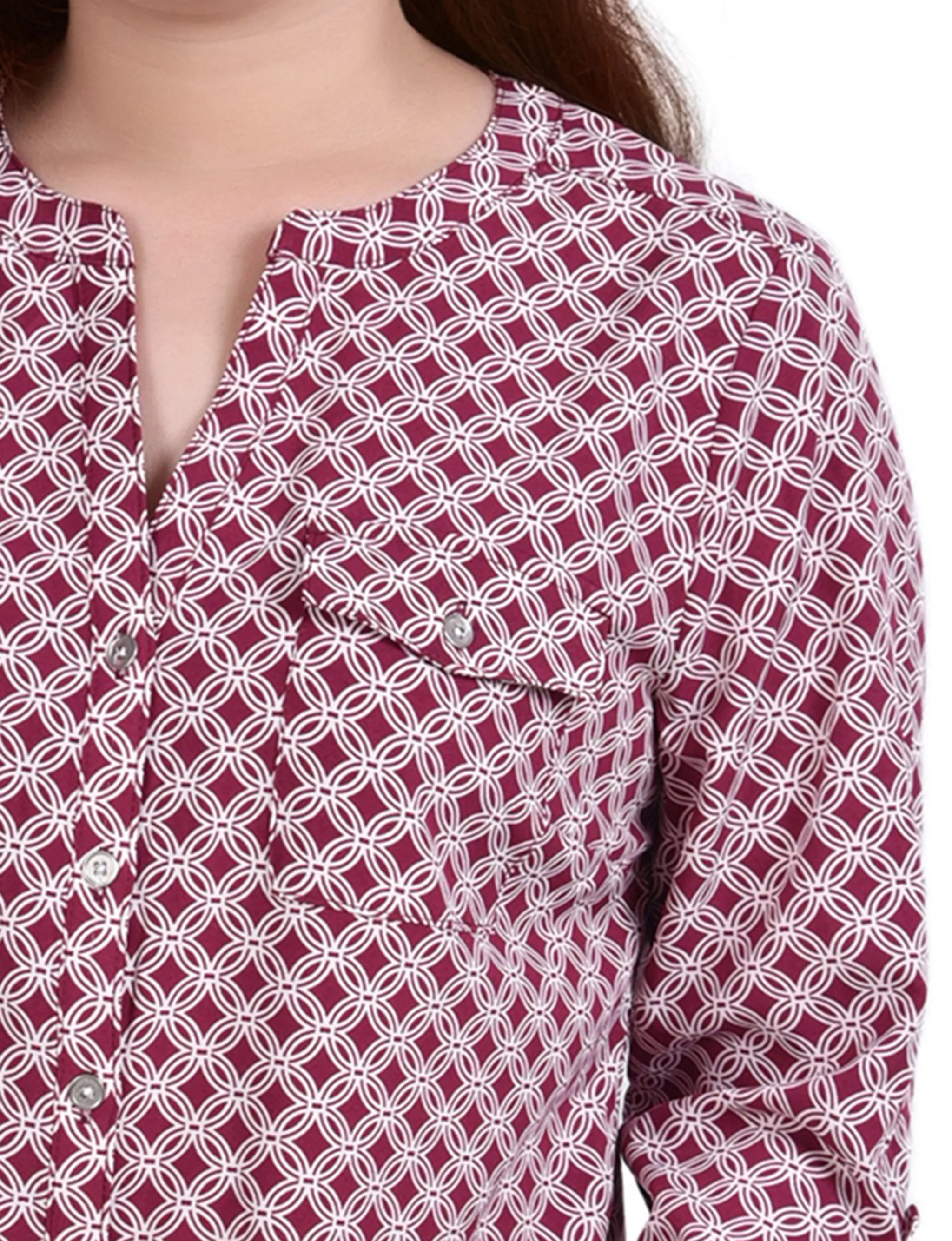 Rodedendrum White New Iconic 3/4 Roll Tab Sleeve Mandarin Collar Blouse - Petite sold by Dress Barn product image thumbnail 3