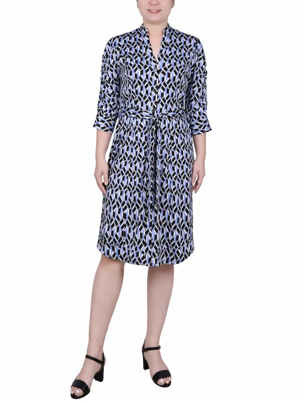 Serenity Blue Cubicrain Elbow Sleeve Y Neck Dress sold by Dress Barn