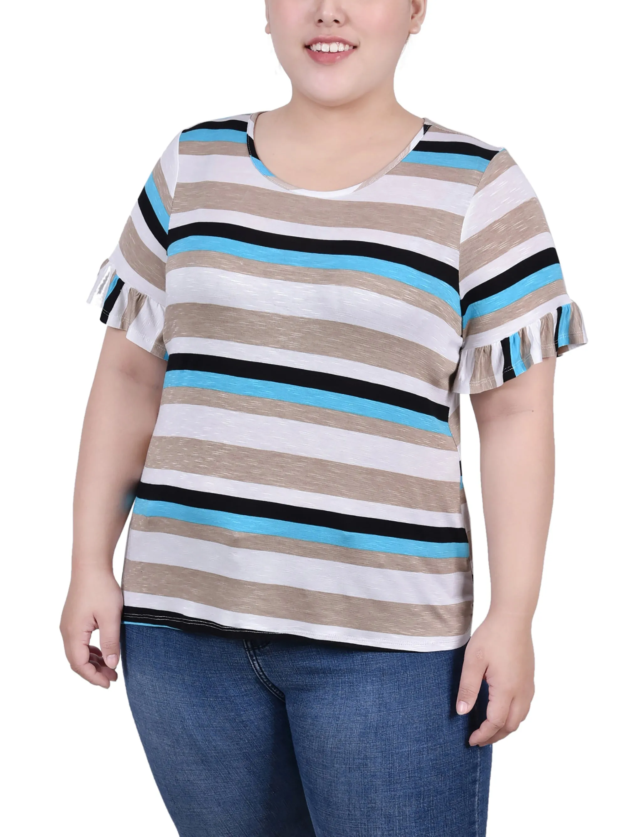 Turquoise Multi Stripe Striped Top - Plus Size sold by Dress Barn