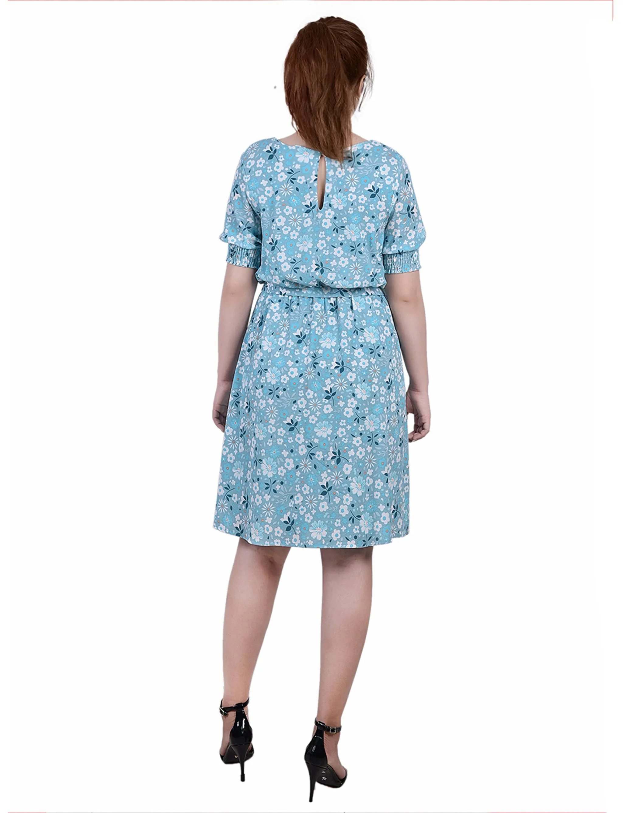 Teal Disty Floral Short Sleeve Pebble Crepe Dress sold by Dress Barn product image thumbnail 3