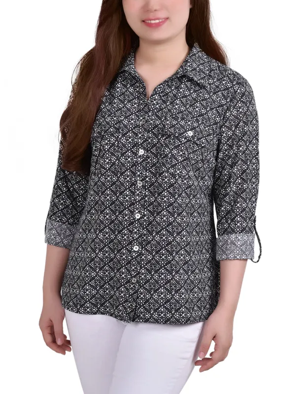 White 3/4 Roll Tab Blouse With Pockets - Petite sold by Dress Barn