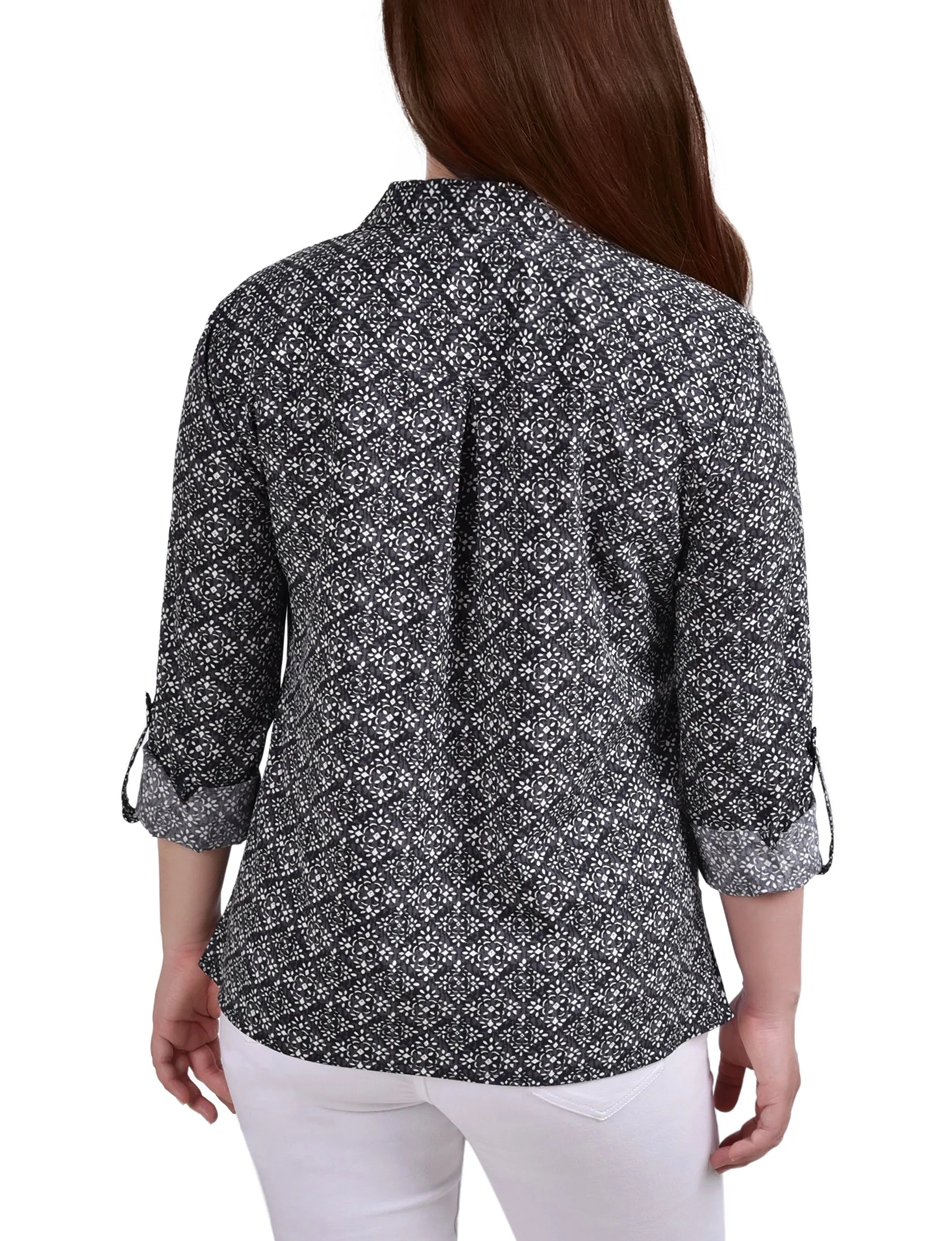 White 3/4 Roll Tab Blouse With Pockets - Petite sold by Dress Barn product image thumbnail 4