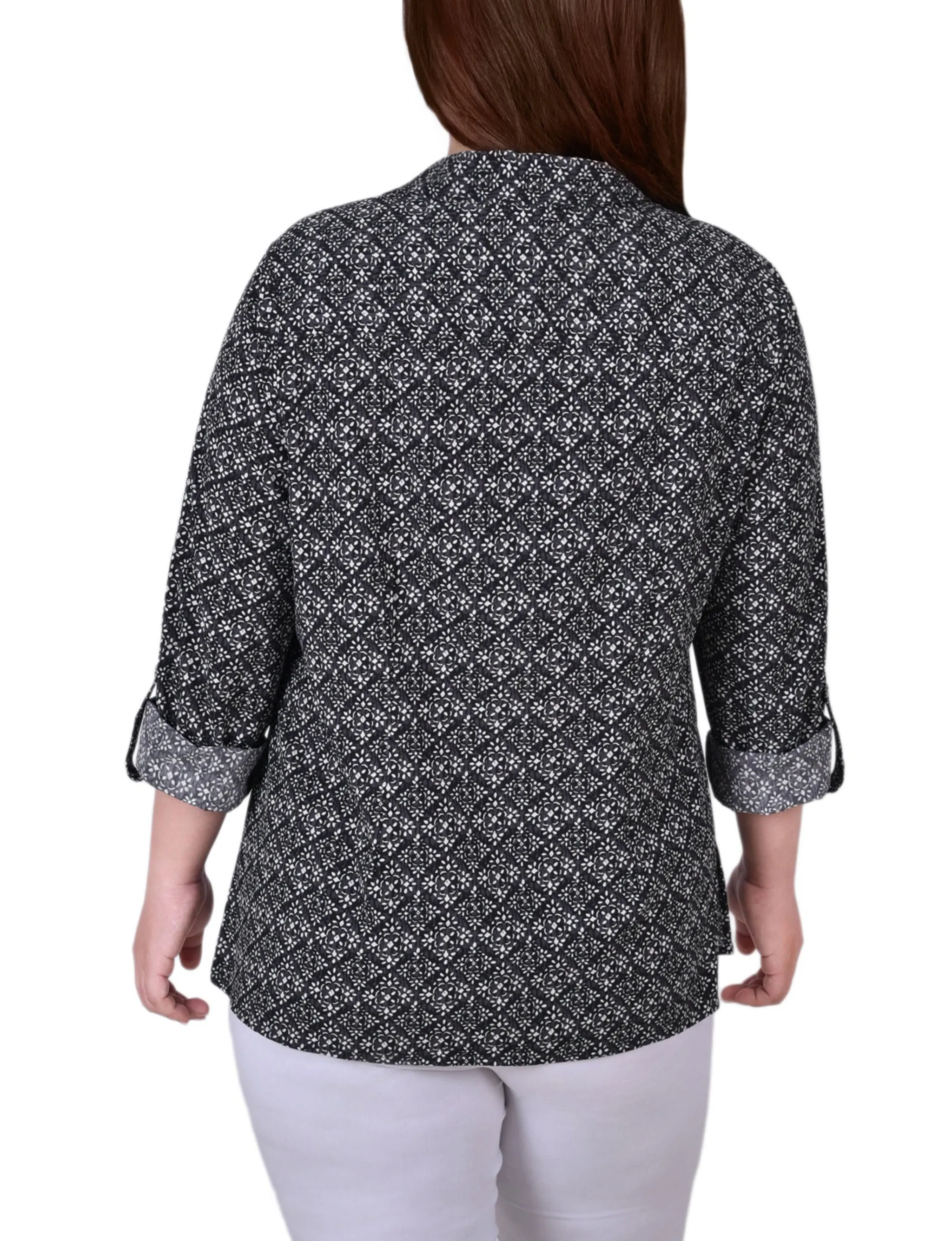 White 3/4 Roll Tab Blouse With Pockets - Plus Size sold by Dress Barn product image thumbnail 4