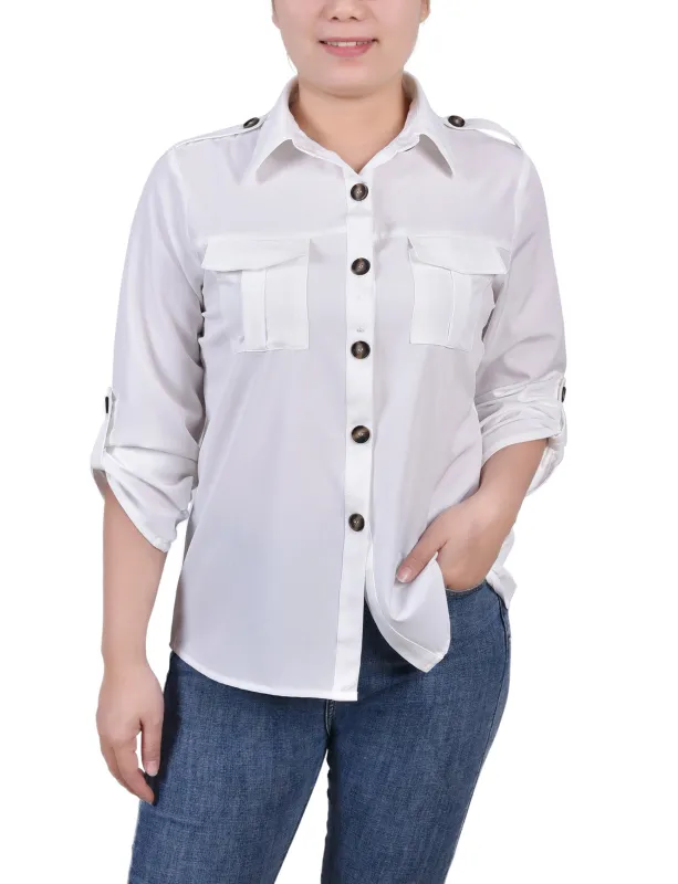 White 3/4 Sleeve Roll Tab Blouse sold by Dress Barn