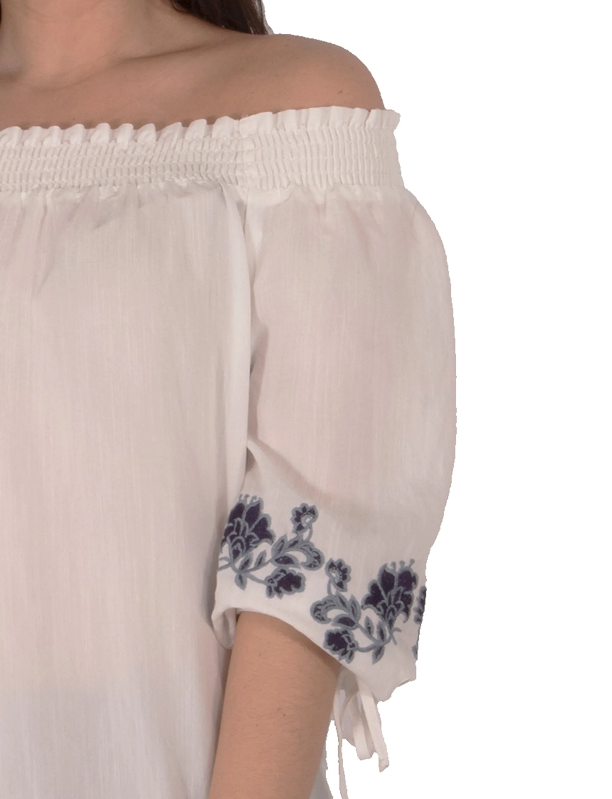 White Embroidered Elbow Sleeve Peasant Blouse sold by Dress Barn product image thumbnail 3