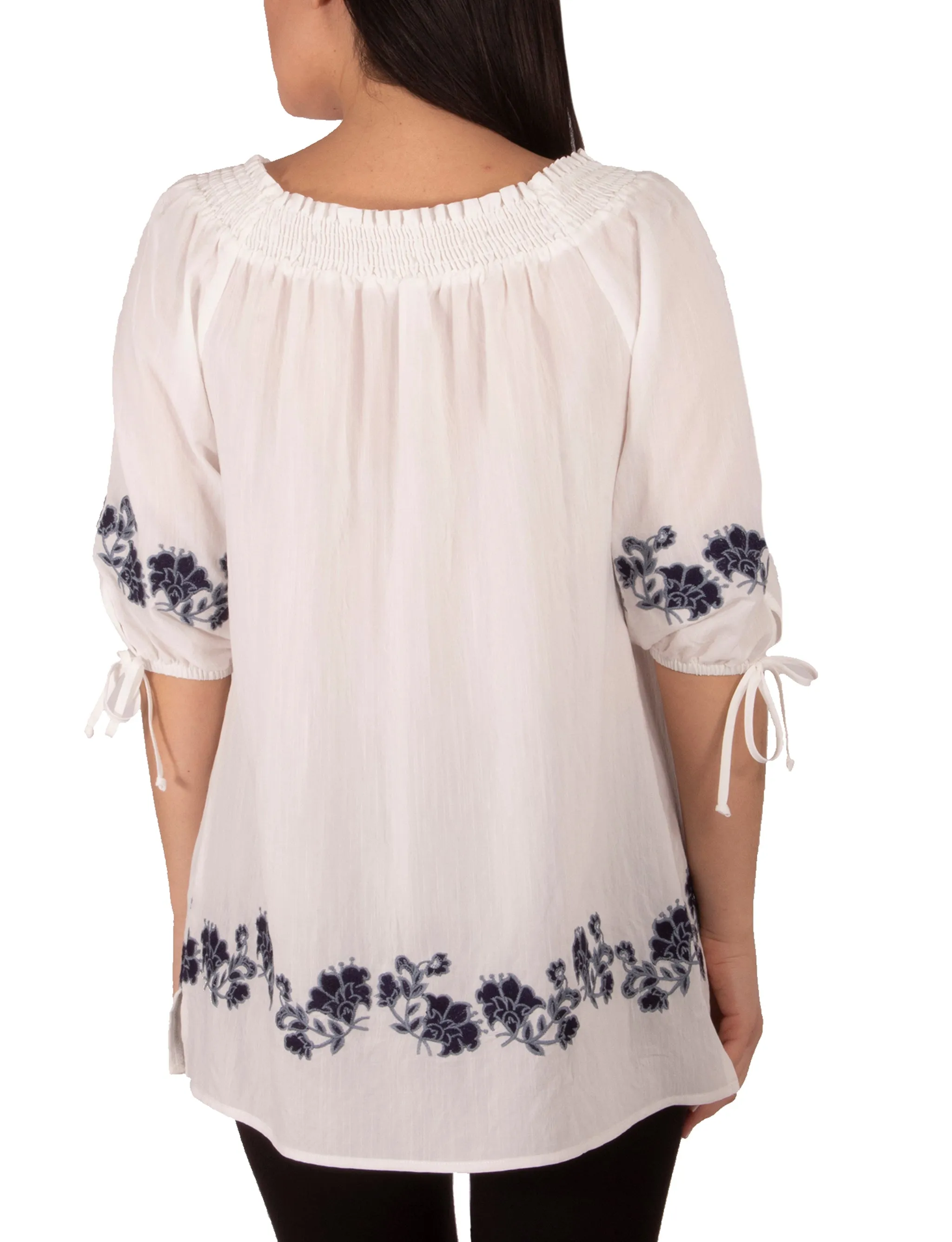 White Embroidered Elbow Sleeve Peasant Blouse sold by Dress Barn product image thumbnail 4