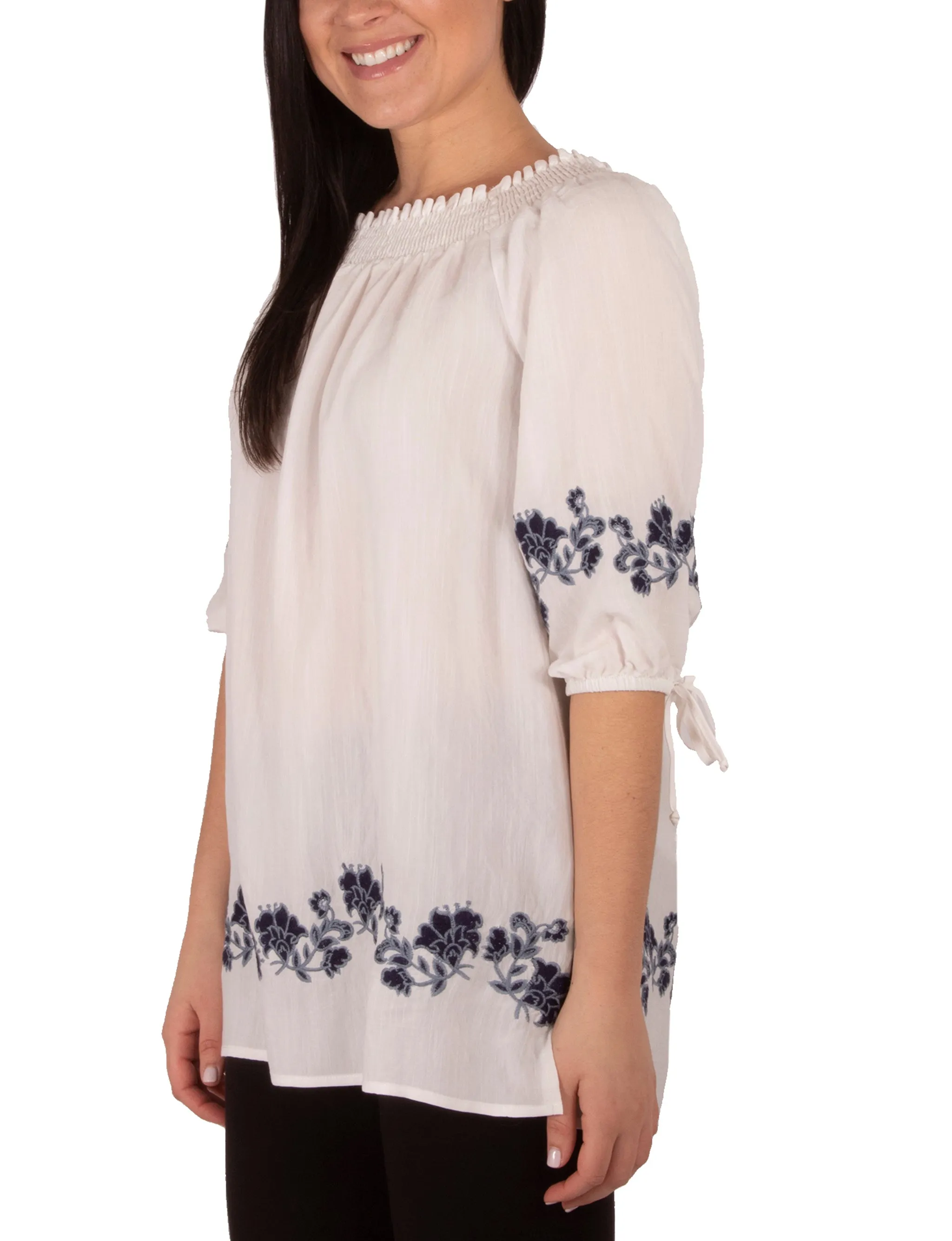 White Embroidered Elbow Sleeve Peasant Blouse sold by Dress Barn product image thumbnail 2