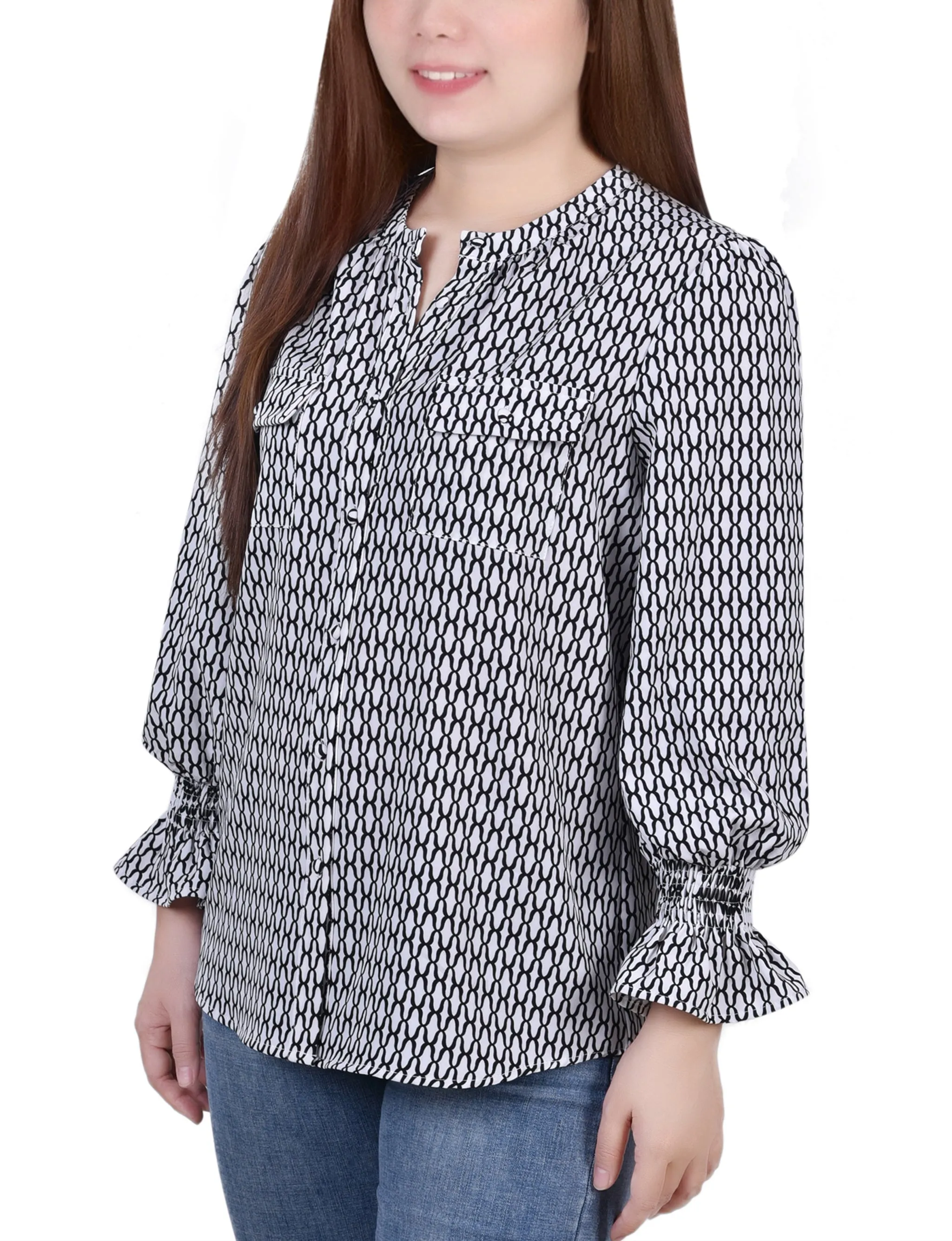 White Long Sleeve Button Front Blouse - Petite sold by Dress Barn product image thumbnail 2
