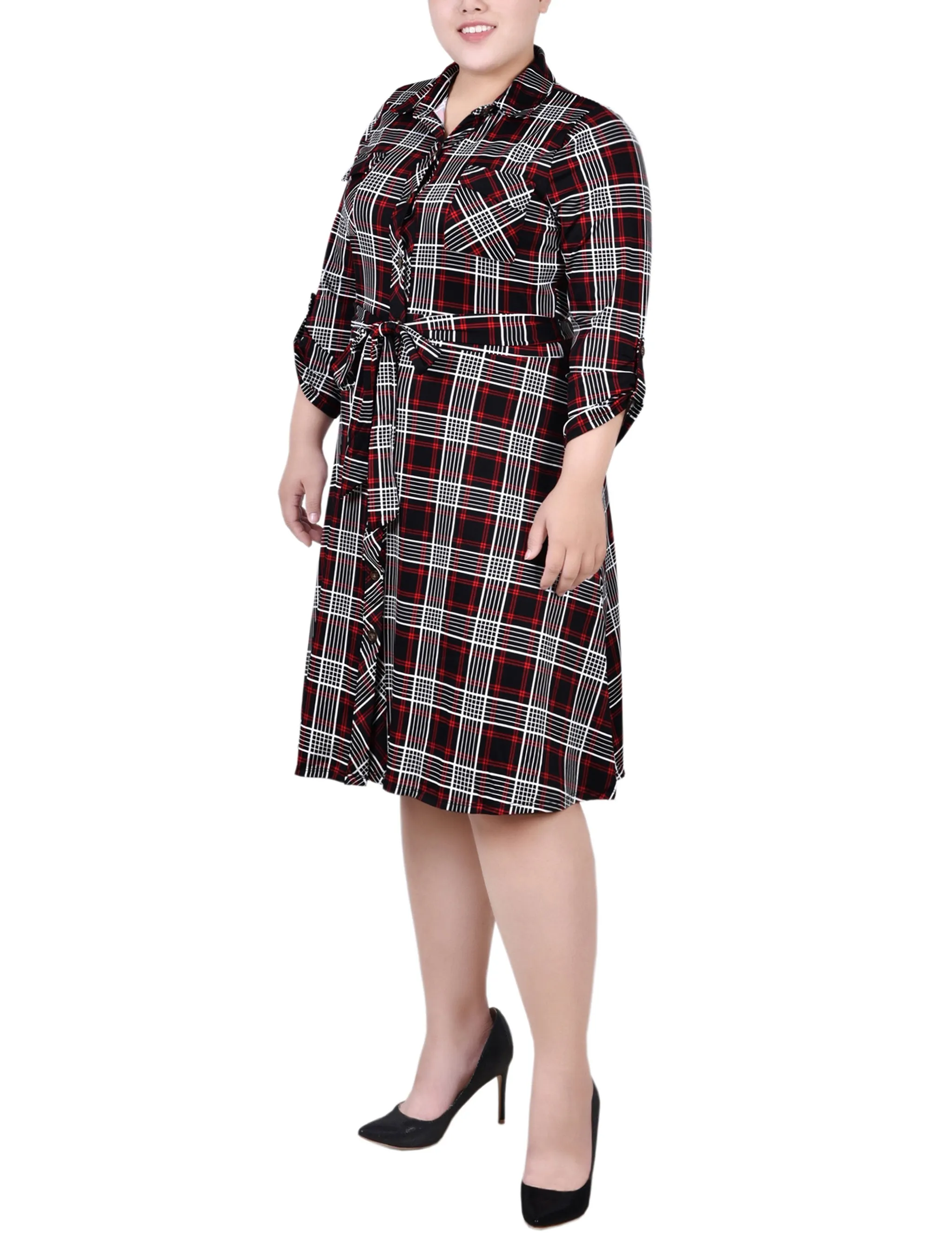 White 3/4 Slv Roll Tab Shirtdress - Plus Size sold by Dress Barn product image thumbnail 2